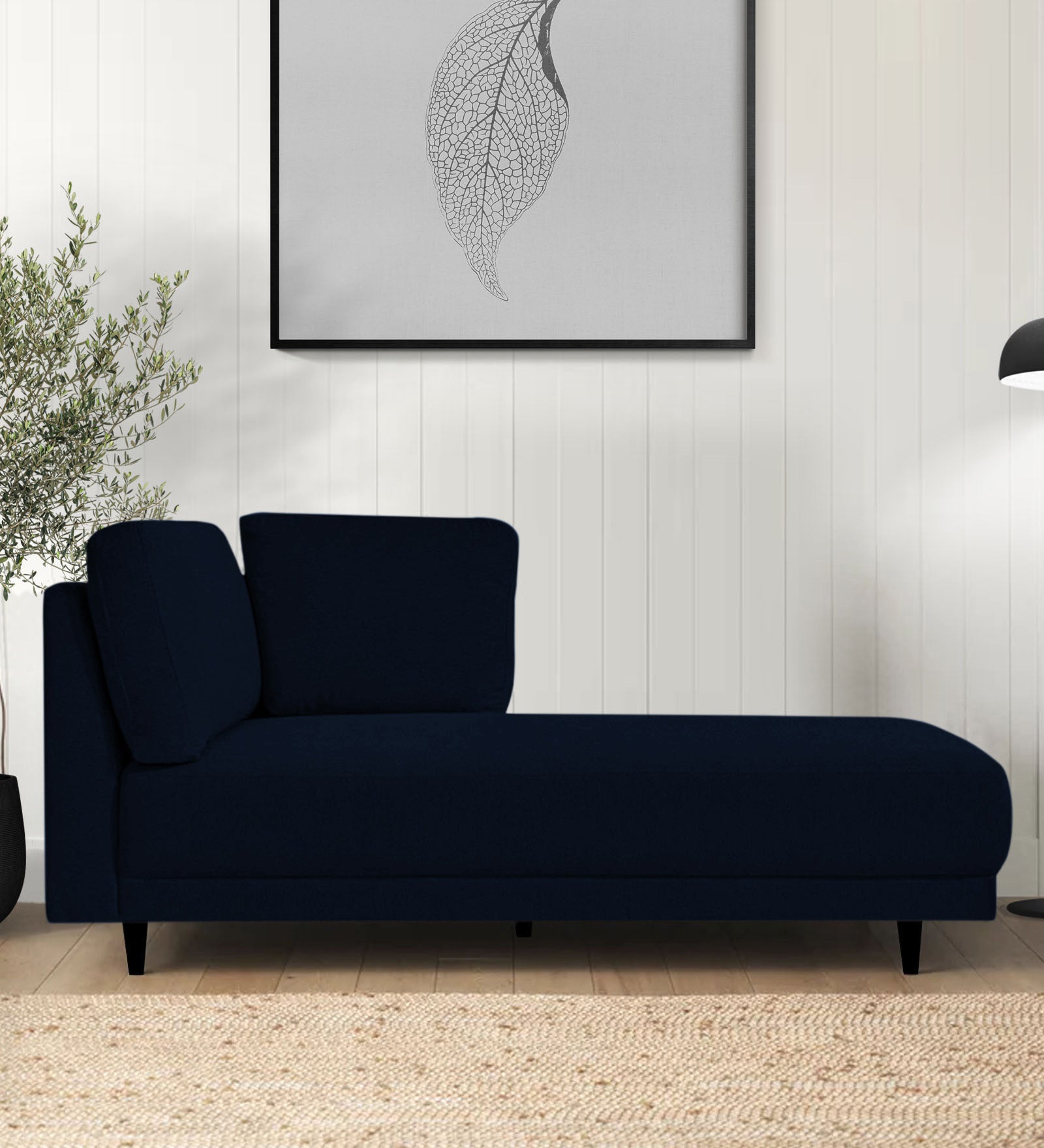 Jonze Velvet RHS Chaise Lounger In Dark Blue Colour - Febonic Living