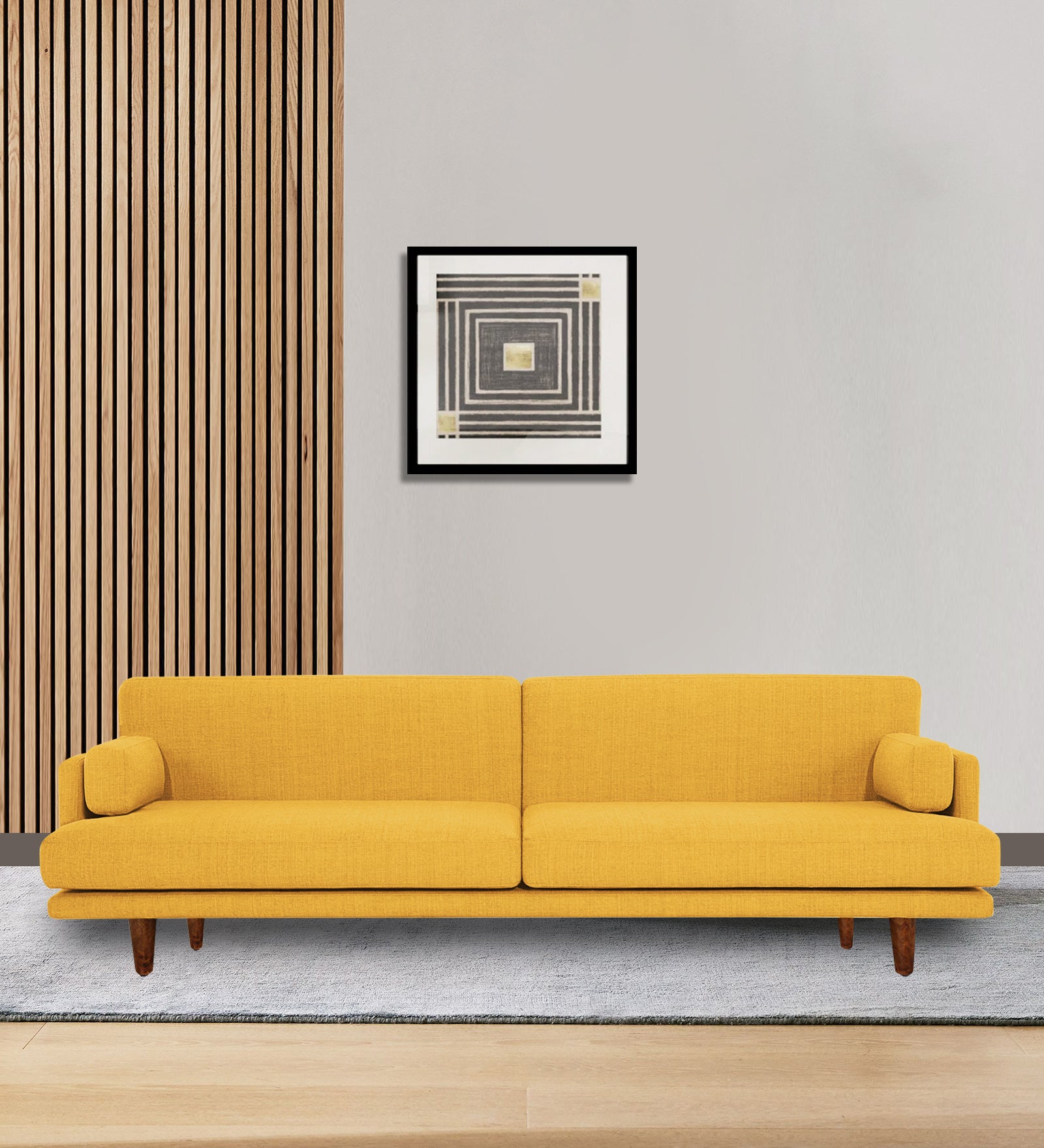 Ricky Fabric 3 Seater Sofa In Bold Yellow Colour - Febonic Living