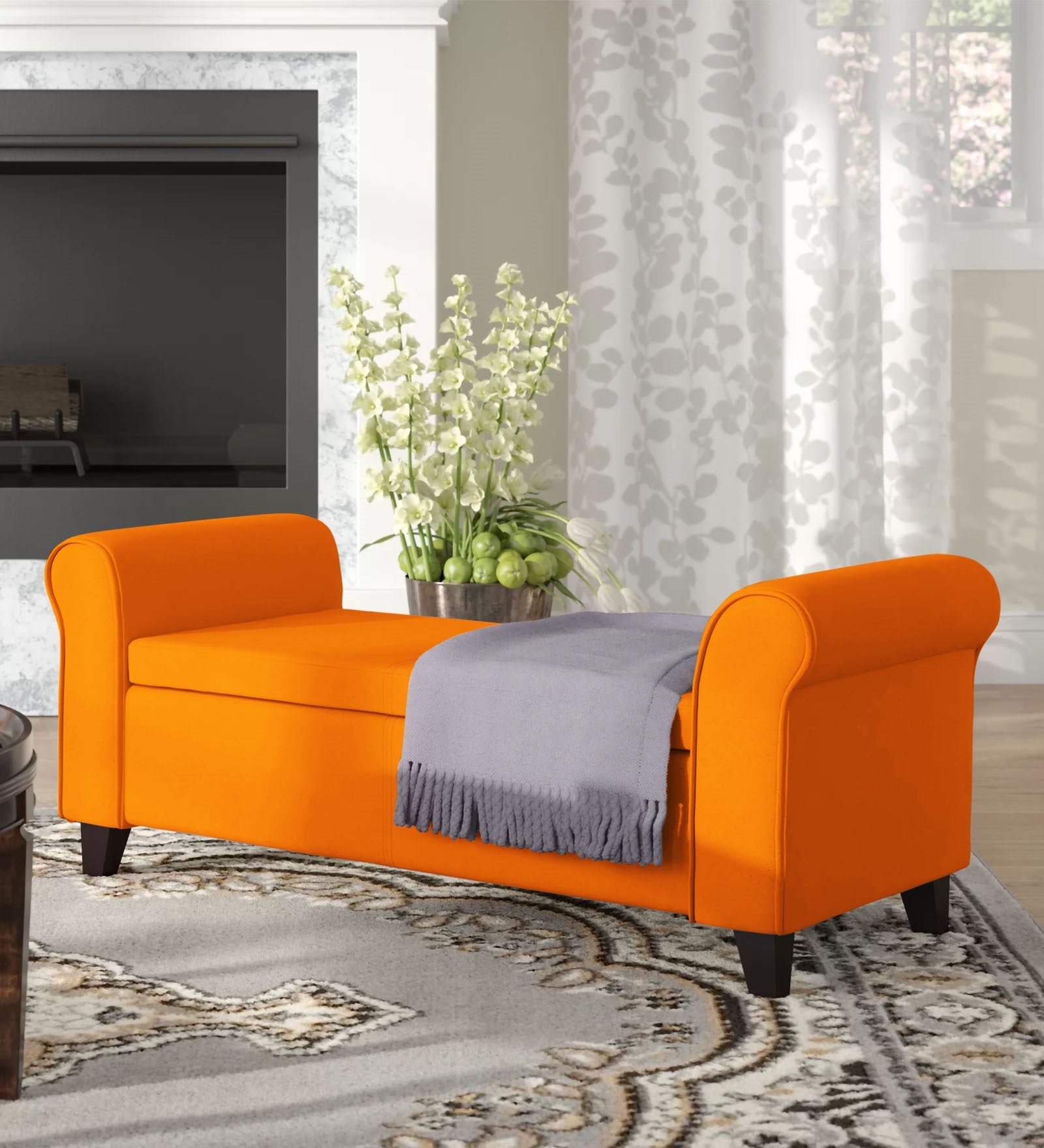 Molo Fabric 3 Seater Recamier In Vivid Orange Colour With Storage - Febonic Living