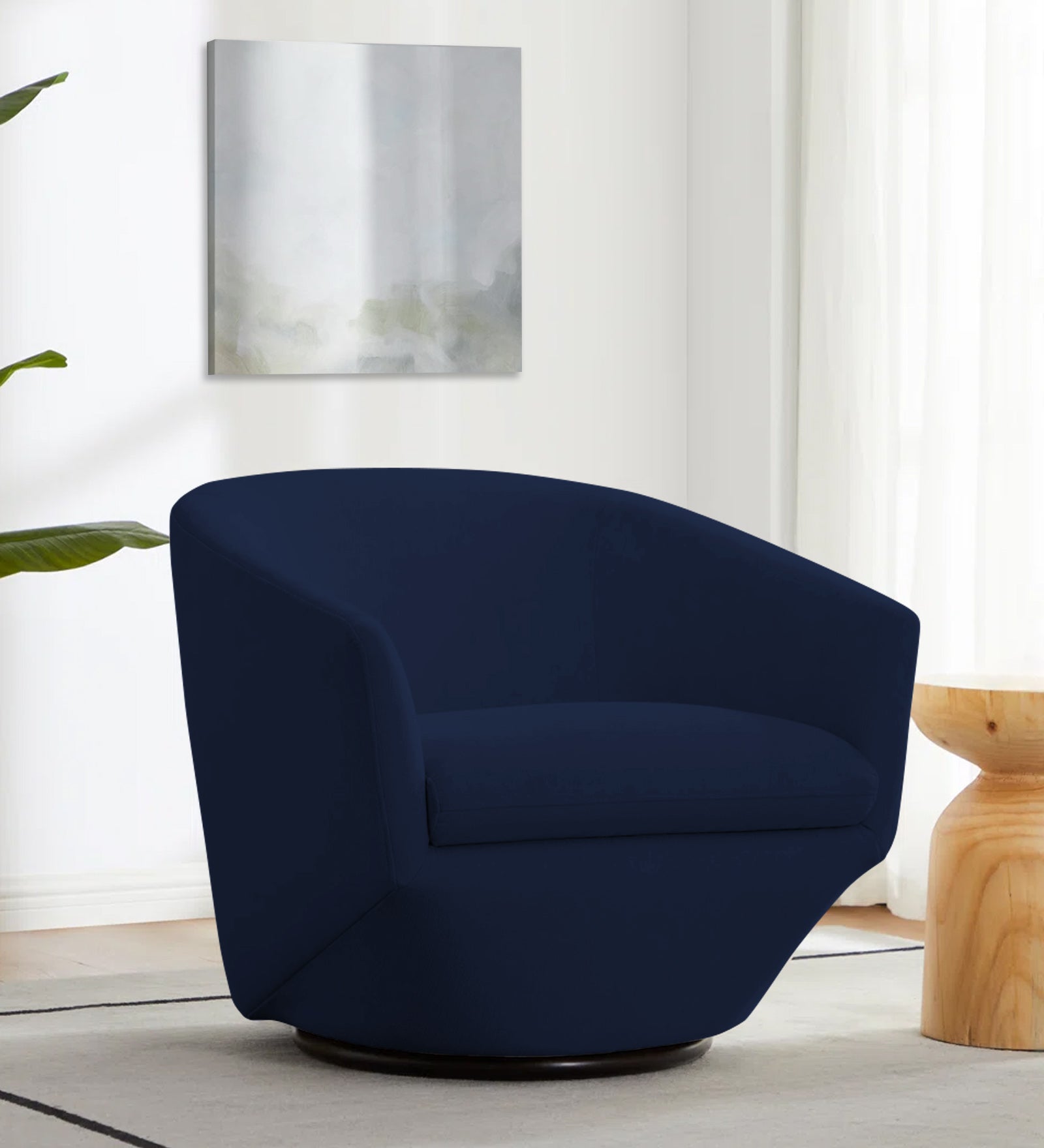 Haddie Velvet Swivel Chair In Indigo Blue Colour - Febonic Living