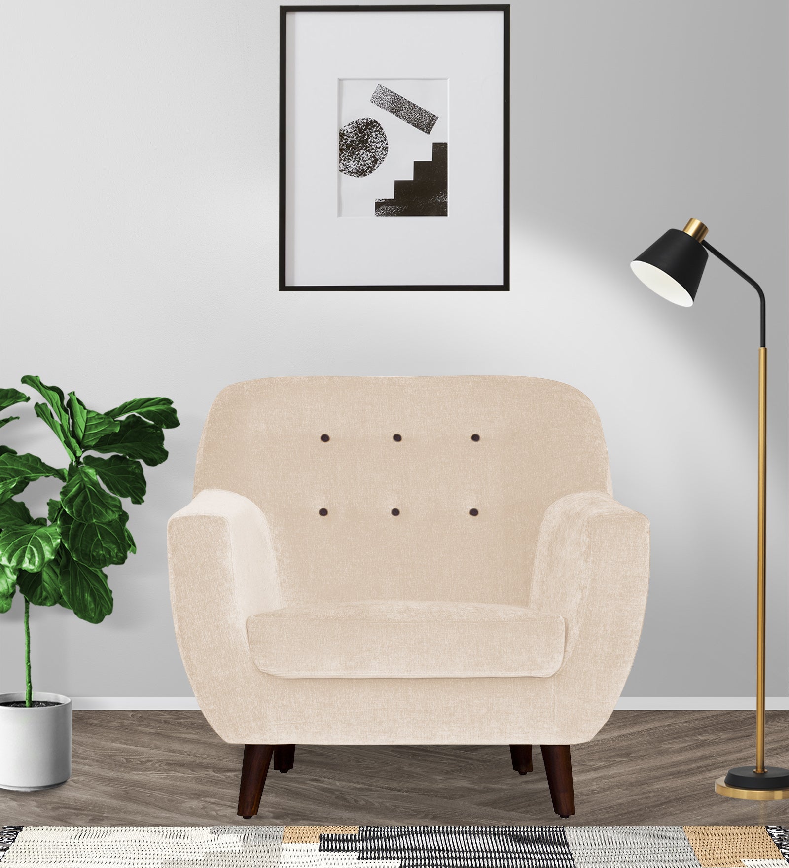 German Fabric 1 Seater Sofa In Woom Beige Colour - Febonic Living