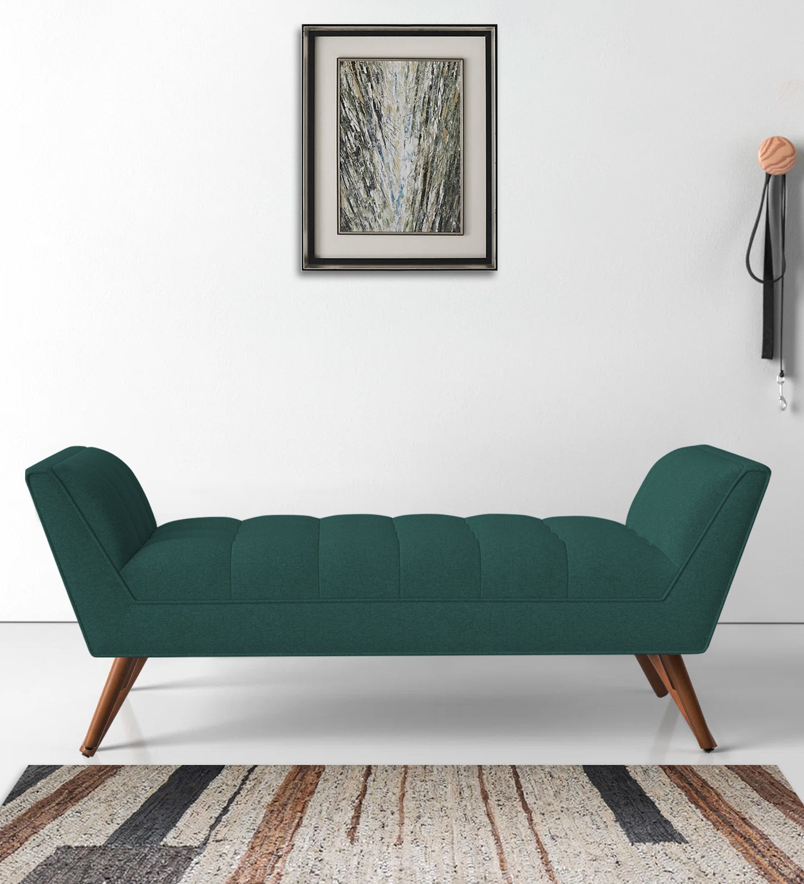 Cartes Velvet Bench In Pine Green Colour