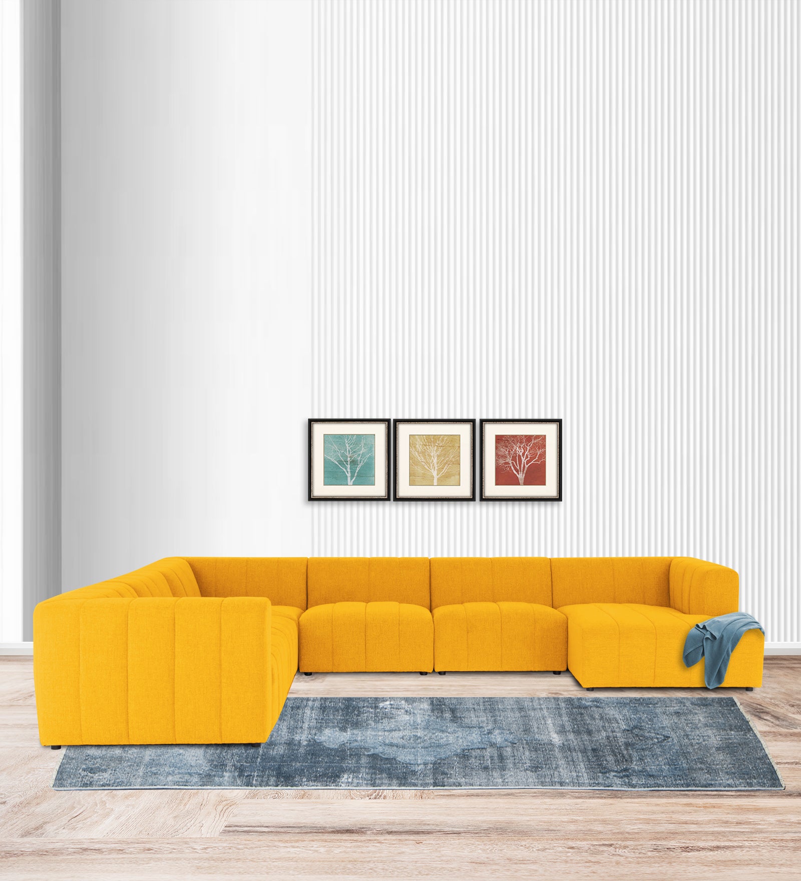 Damo Fabric LHS 8 Seater Corner Sofa In Bold Yellow Colour - Febonic Living