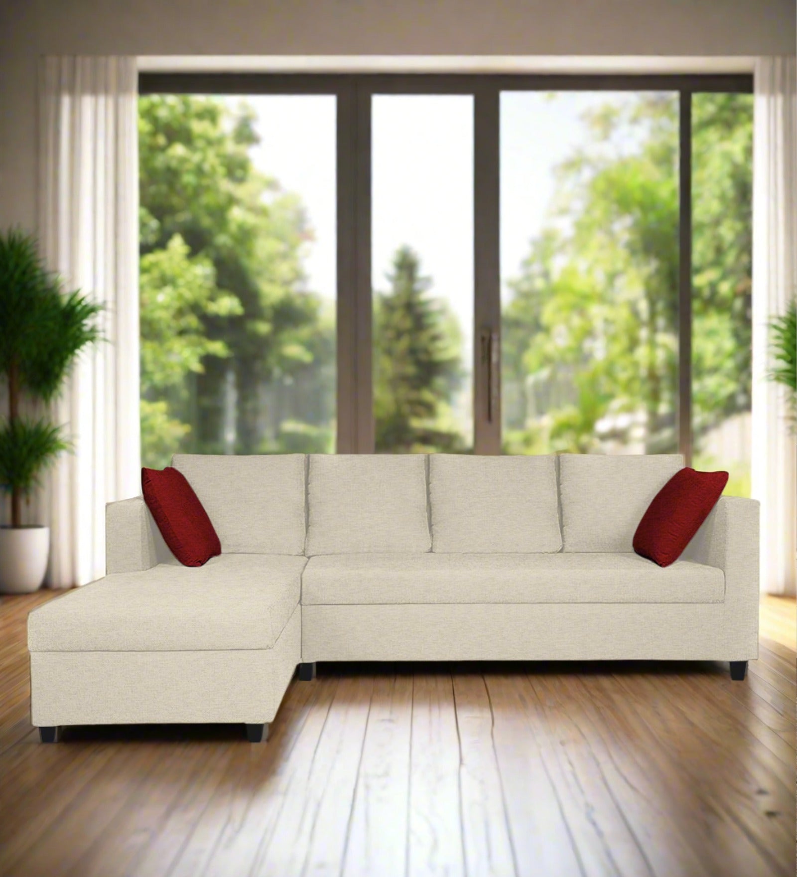 Nebula Fabric RHS Sectional Sofa (3+Lounger) In Ivory Cream Colour - Febonic Living