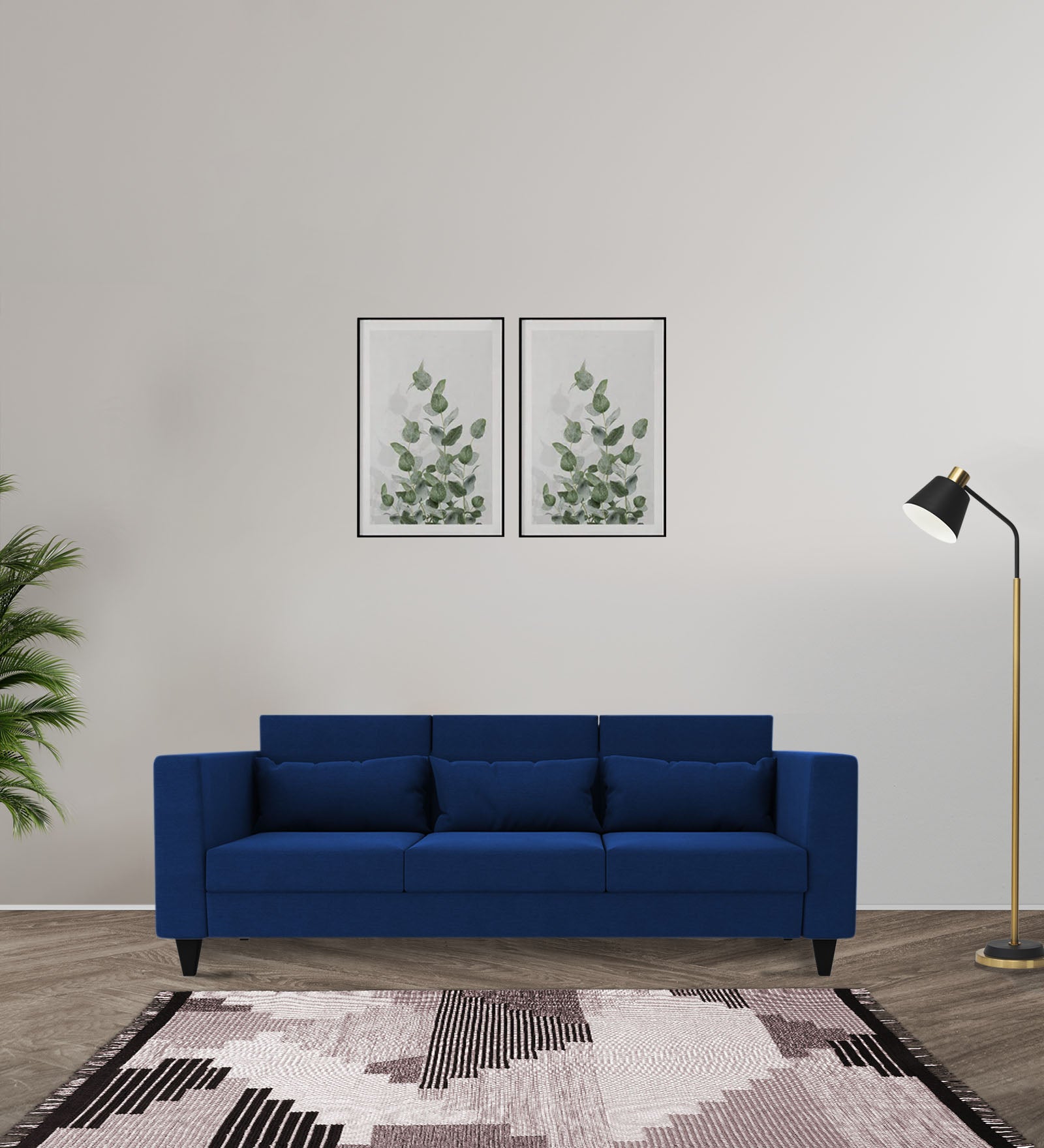 Nipul Fabric 3 Seater Sofa In Royal Blue Colour - Febonic Living