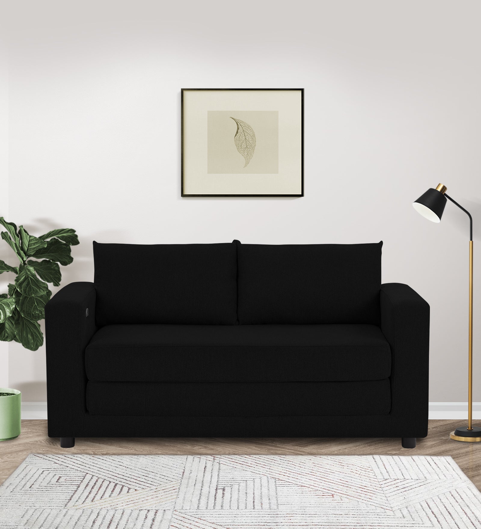 Roman Fabric 3 Seater Foldable Sofa Cum Bed In Zed Black Colour With USB Portable Type - Febonic Living