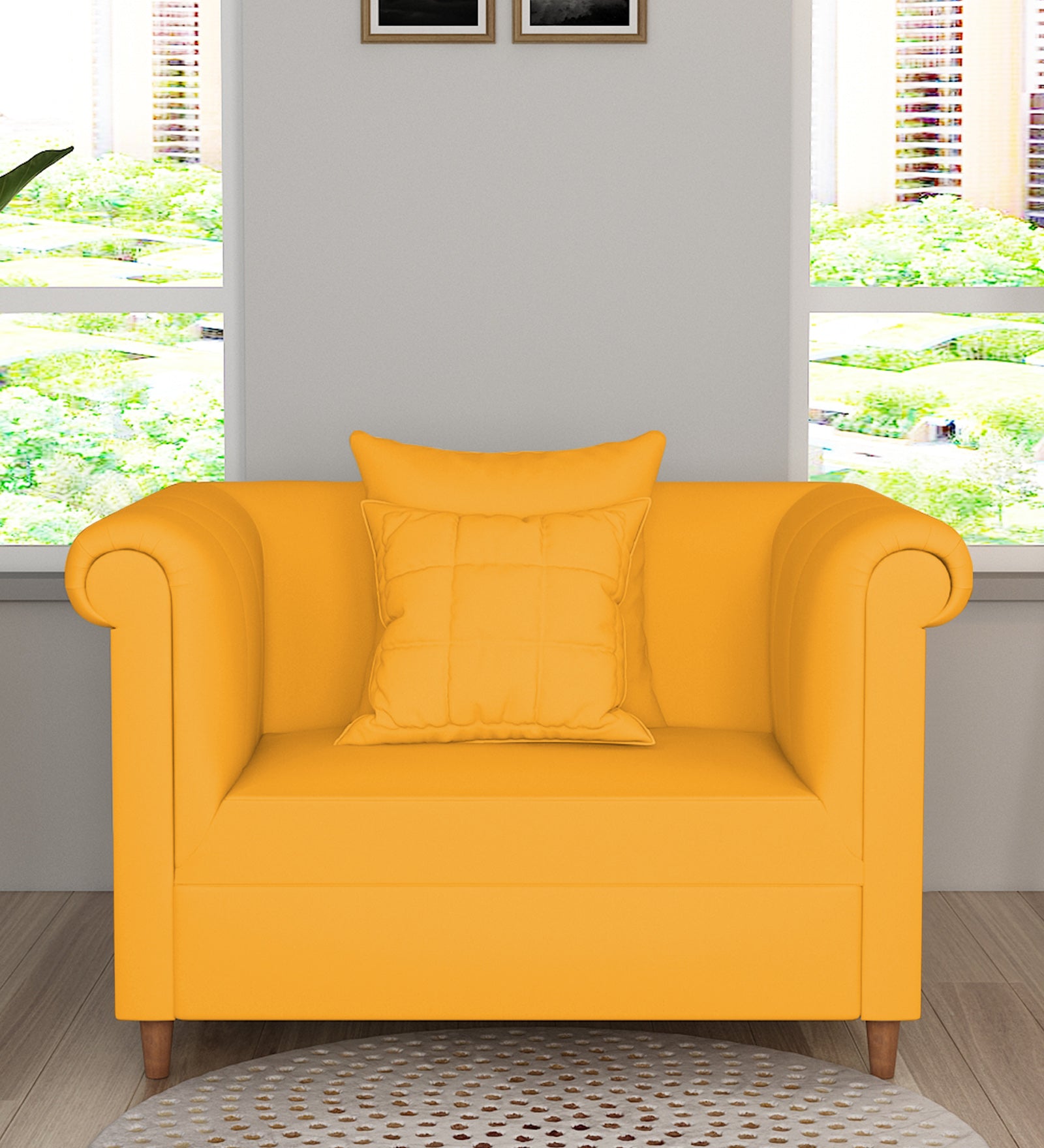 Rubi Velvet 1 Seater Sofa In Safforn Yellow Colour - Febonic Living