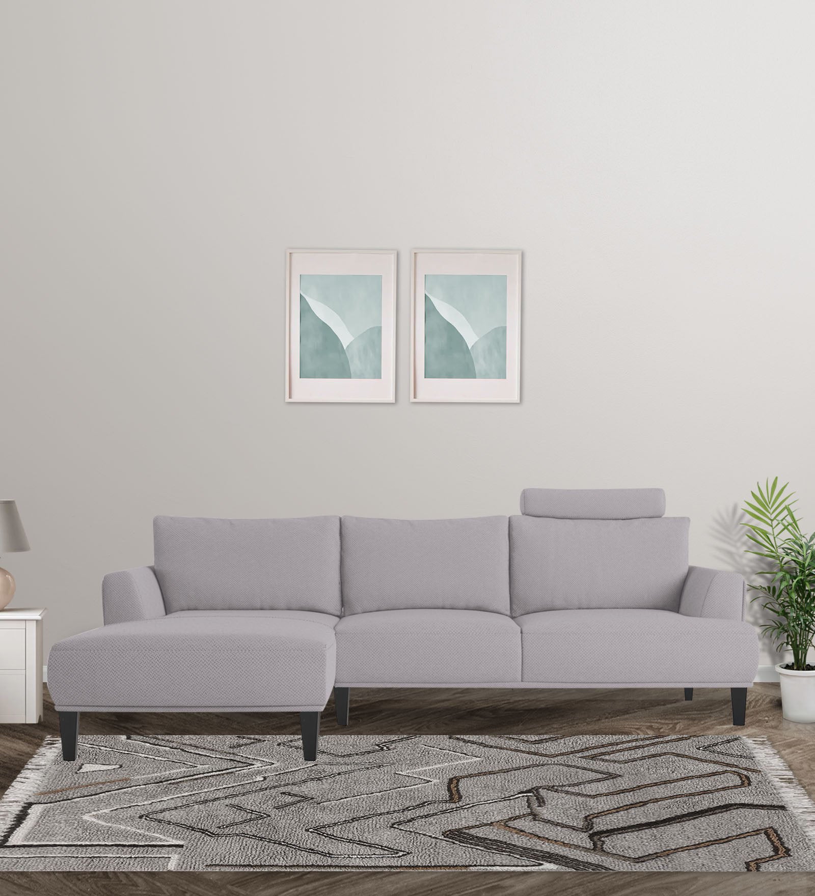 Como Fabric RHS Sectional Sofa (3+Lounger) In Lit Grey Colour - Febonic Living