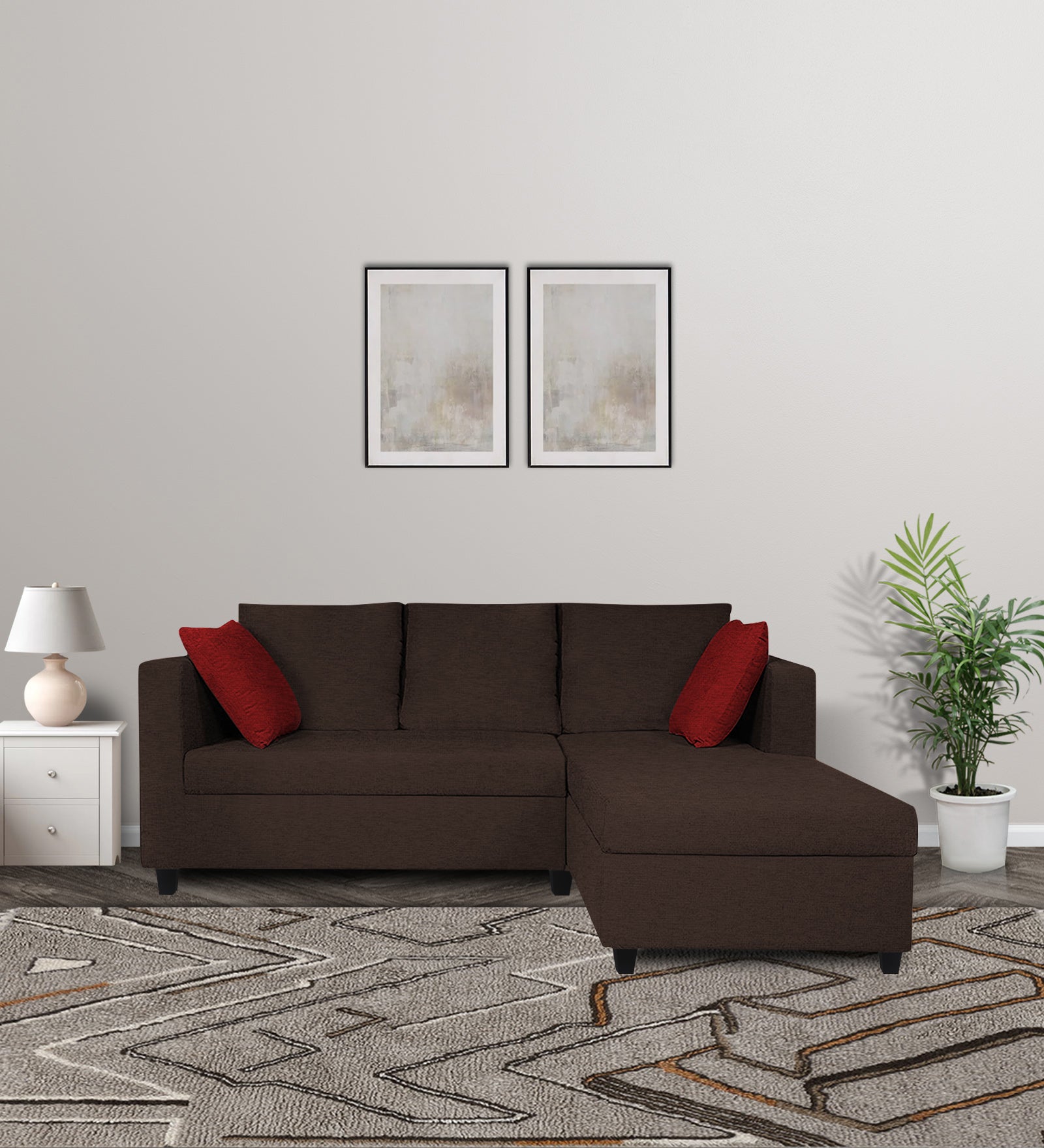 Nebula Fabric LHS Sectional Sofa (2+Lounger) In Coffee Brown Colour - Febonic Living