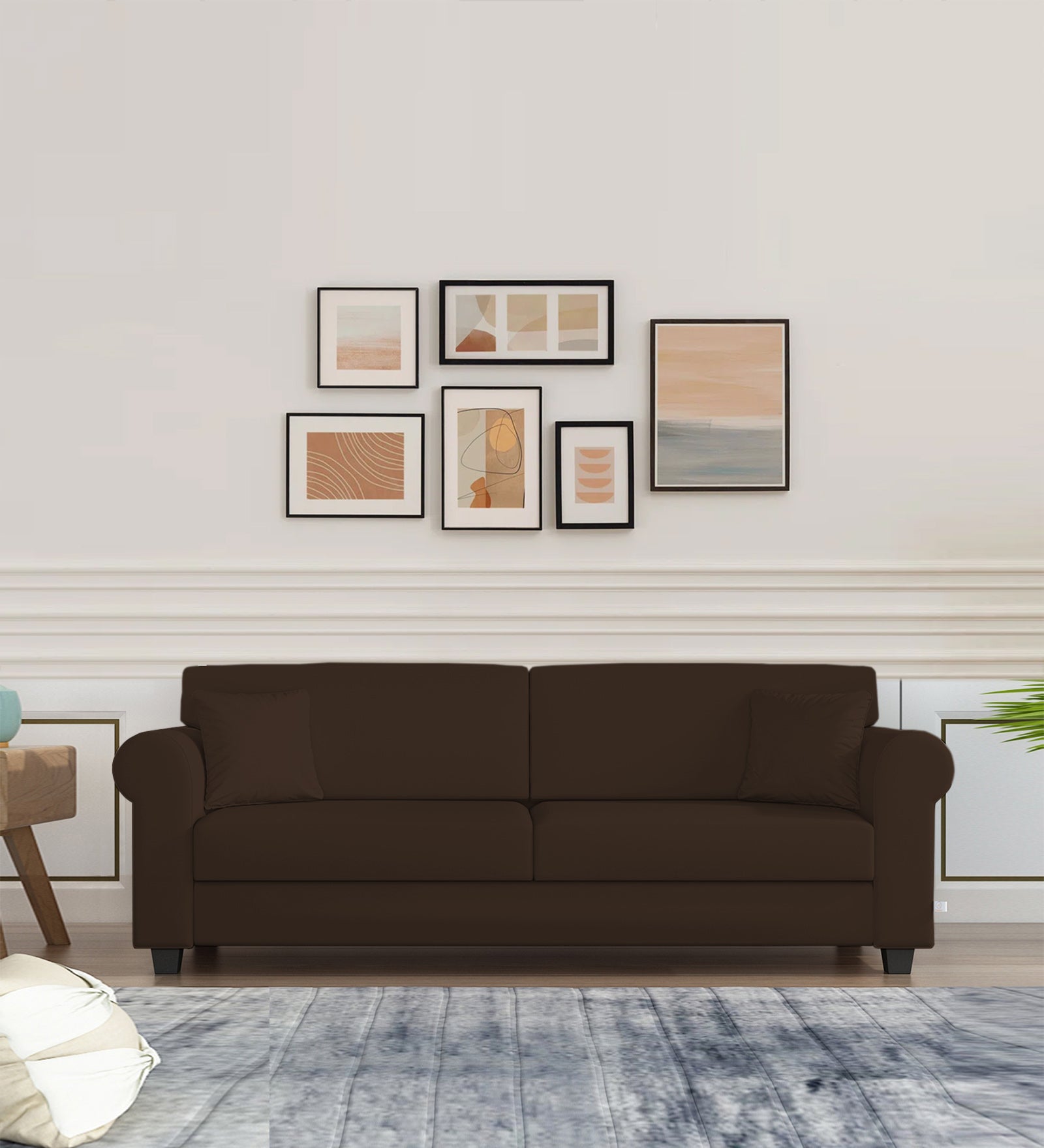 Numonk Velvet 3 Seater Sofa In Chocolate Brown Colour - Febonic Living