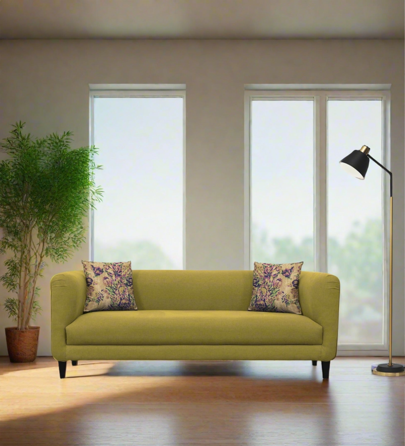 Niki Fabric 3 Seater Sofa In Parrot Green Colour - Febonic Living