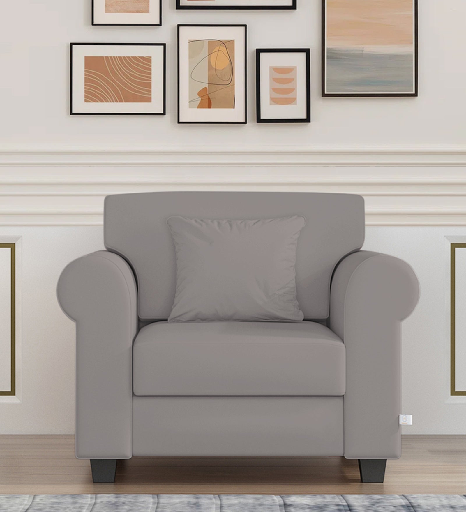 Numonk Velvet 1 Seater Sofa In Pearl Grey Colour - Febonic Living