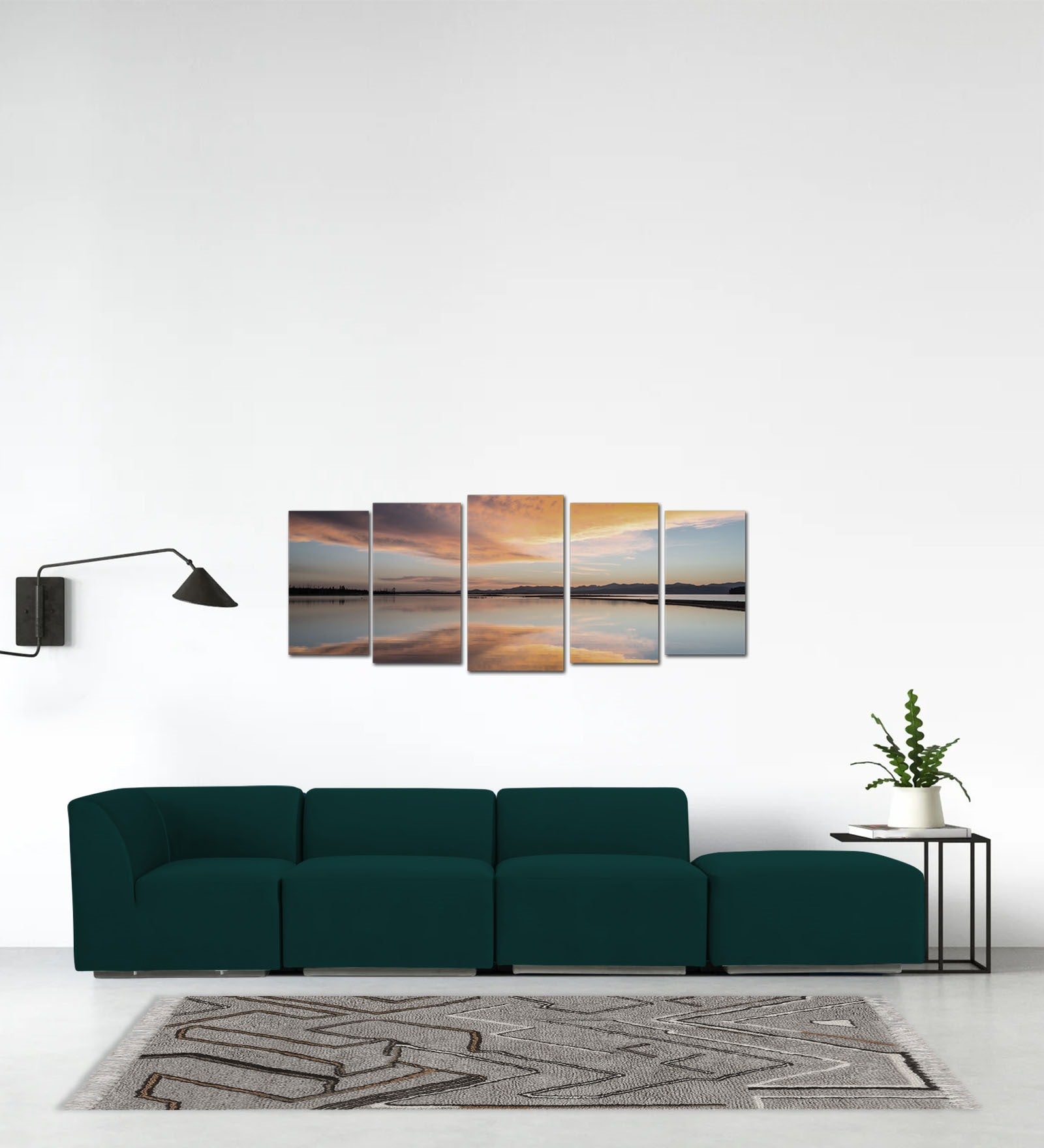 Bufa Velvet RHS Sectional Sofa In Forest Green Colour With Ottoman - Febonic Living