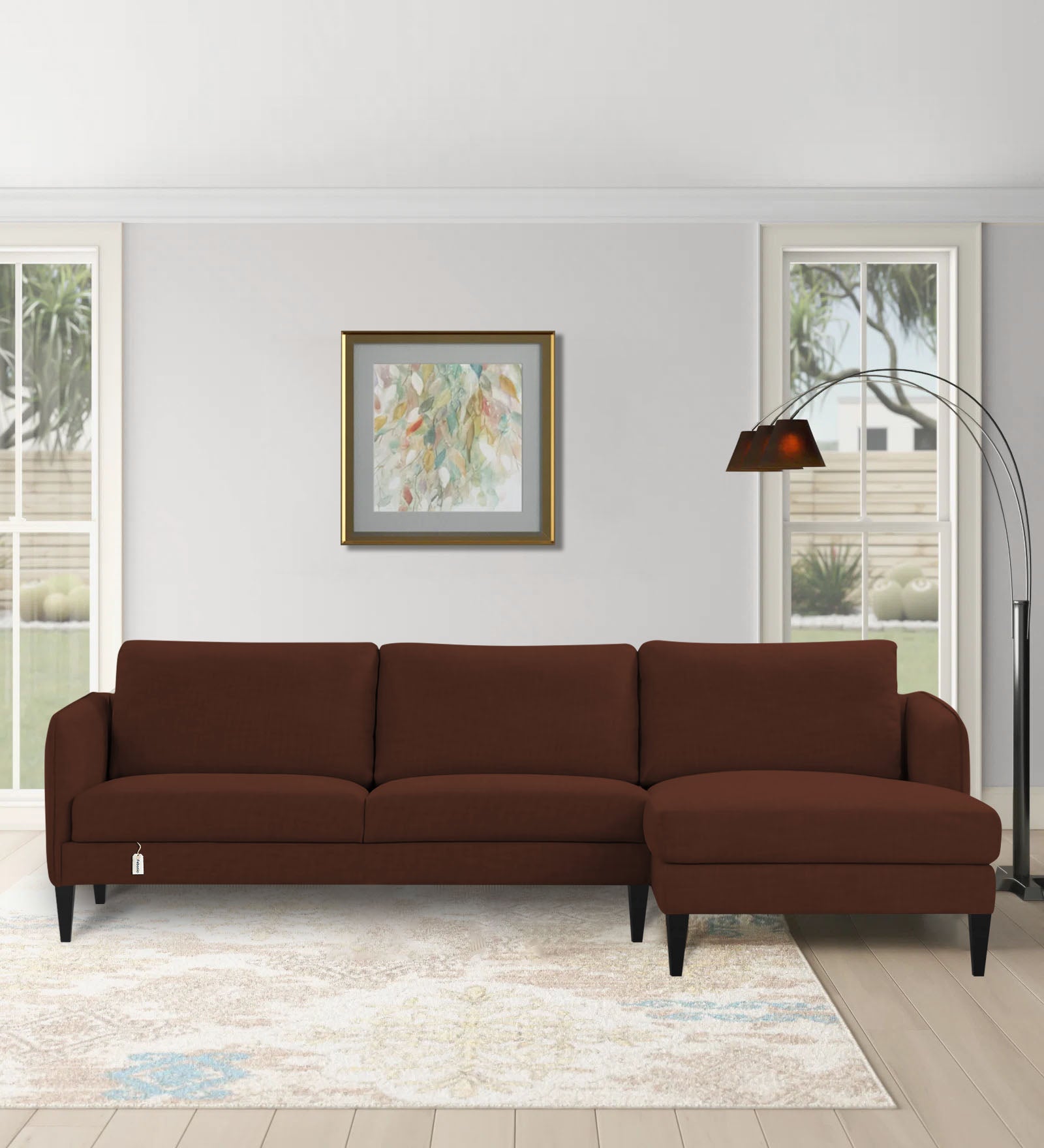 Piku Fabric LHS Sectional Sofa (3+Lounger) In Coffee Brown Colour - Febonic Living
