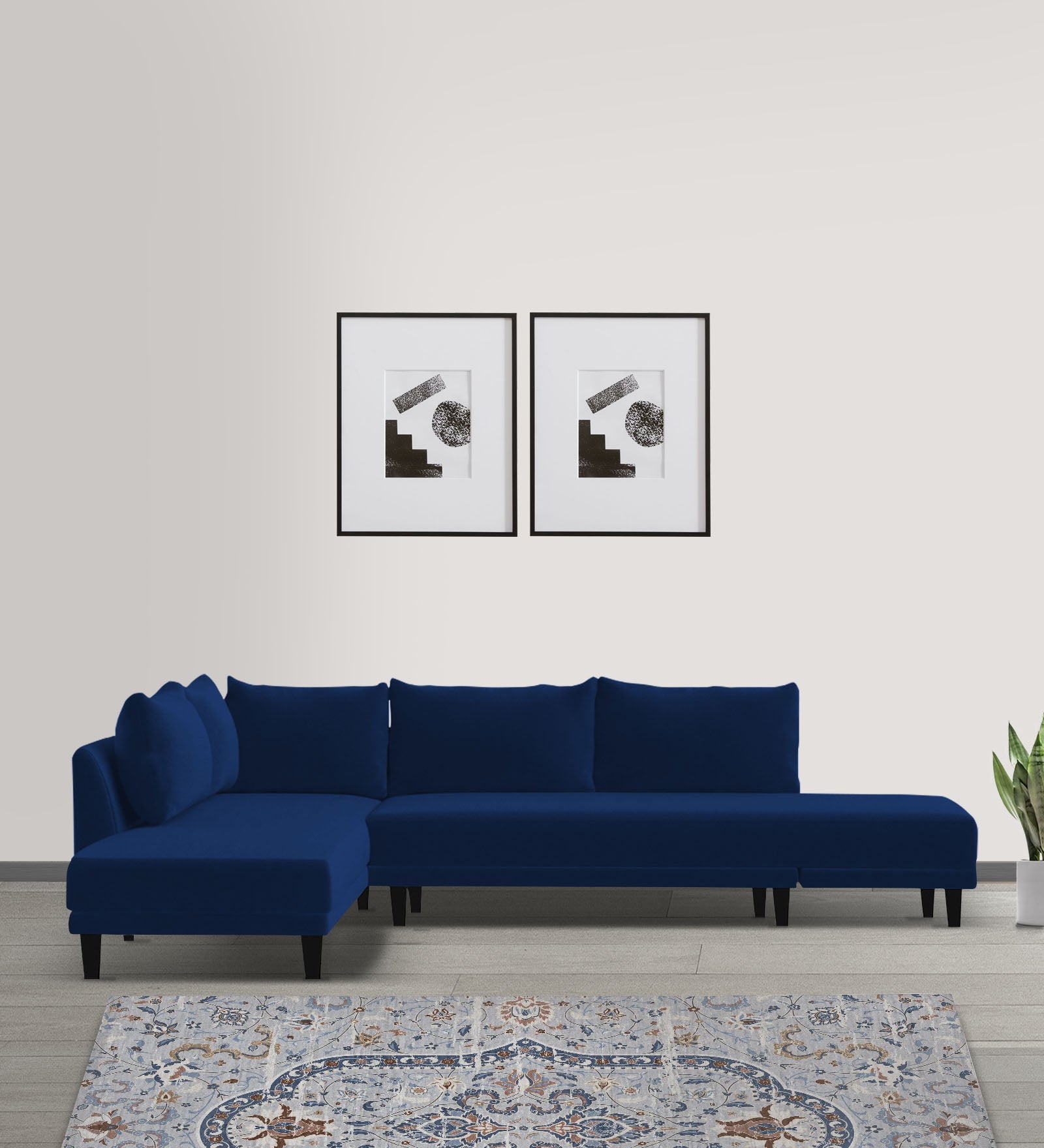 Ira Fabric RHS 6 Seater Convertible Sofa Cum Bed In Royal Blue Colour - Febonic Living