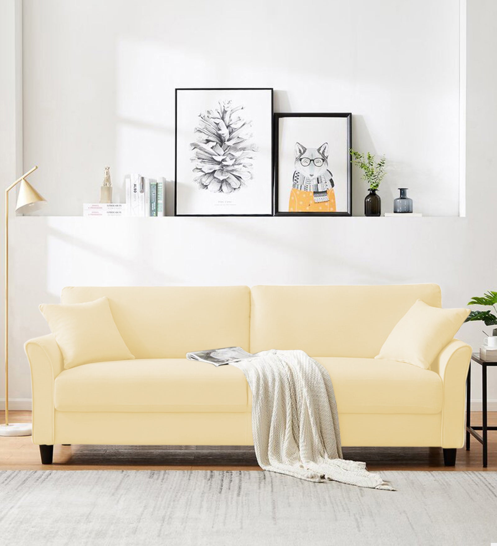 Daroo Velvet 3 Seater Sofa In Sandy Beige Colour - Febonic Living