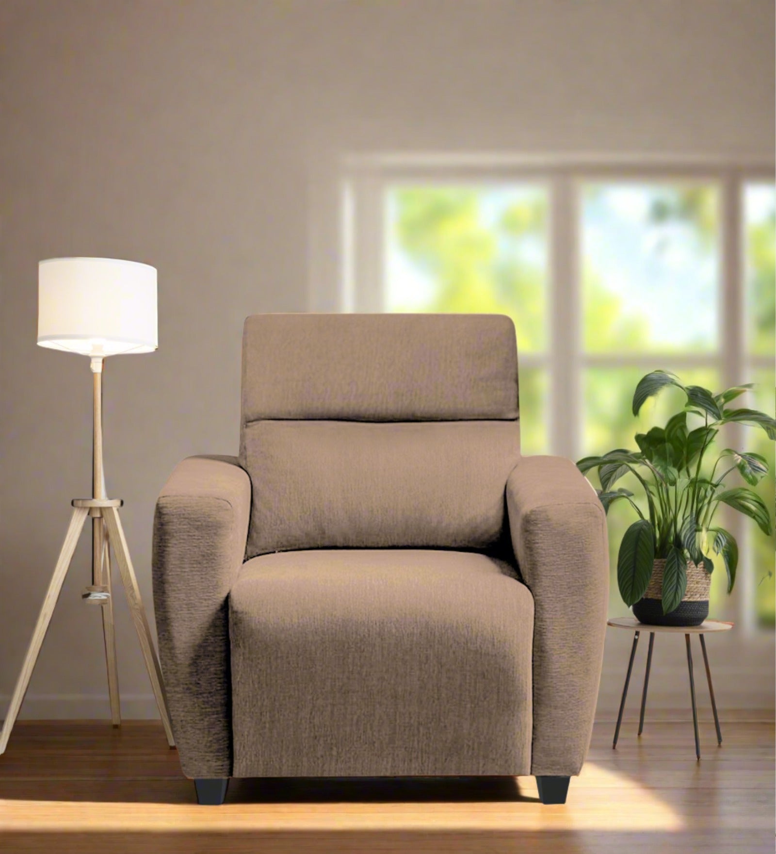 Bakadi Fabric 1 Seater Sofa In Cookie Beige Colour - Febonic Living