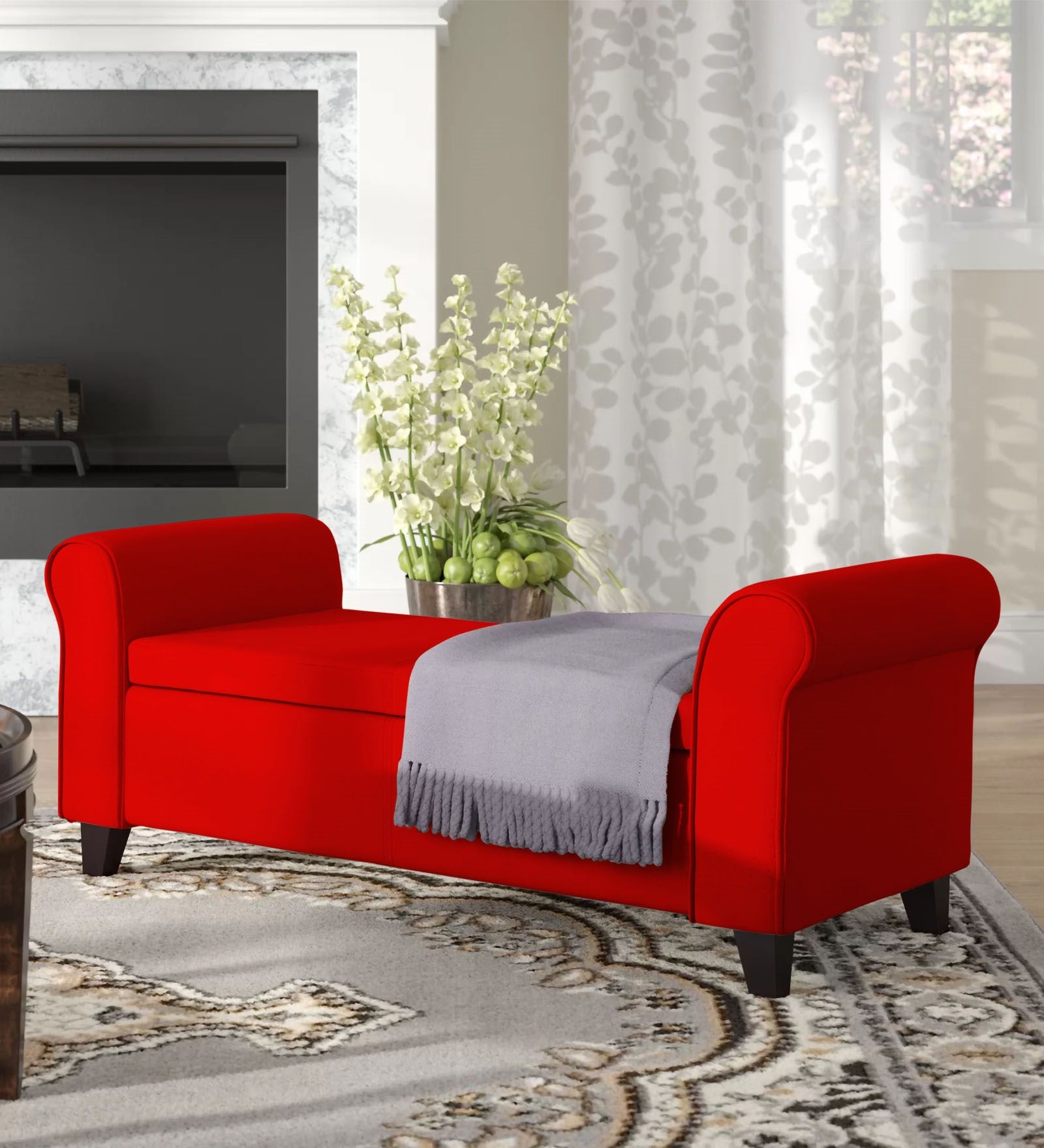 Molo Fabric 3 Seater Recamier In Ruby Red Colour With Storage - Febonic Living