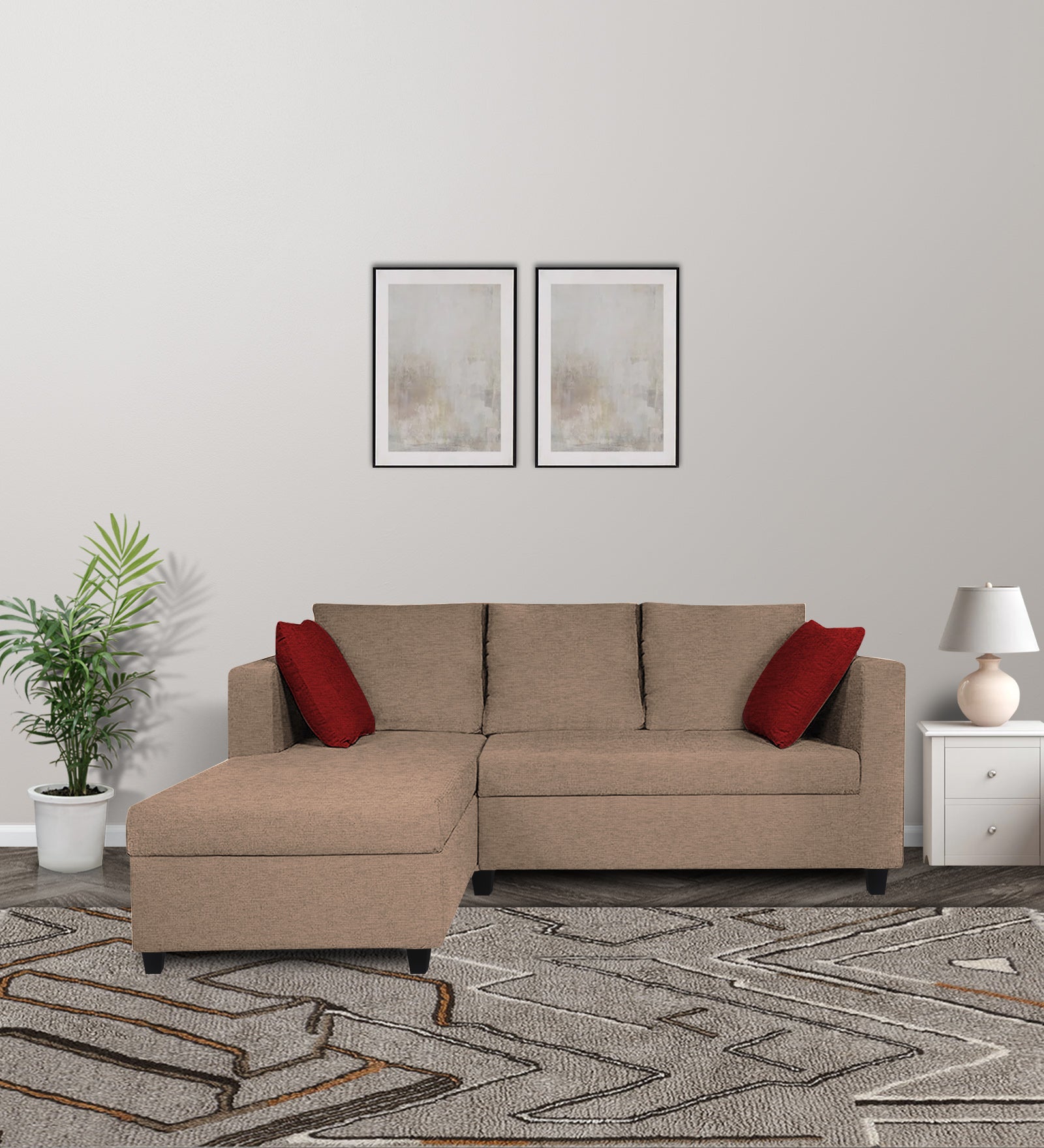 Nebula Fabric RHS Sectional Sofa (2+Lounger) In Cookie Beige Colour - Febonic Living