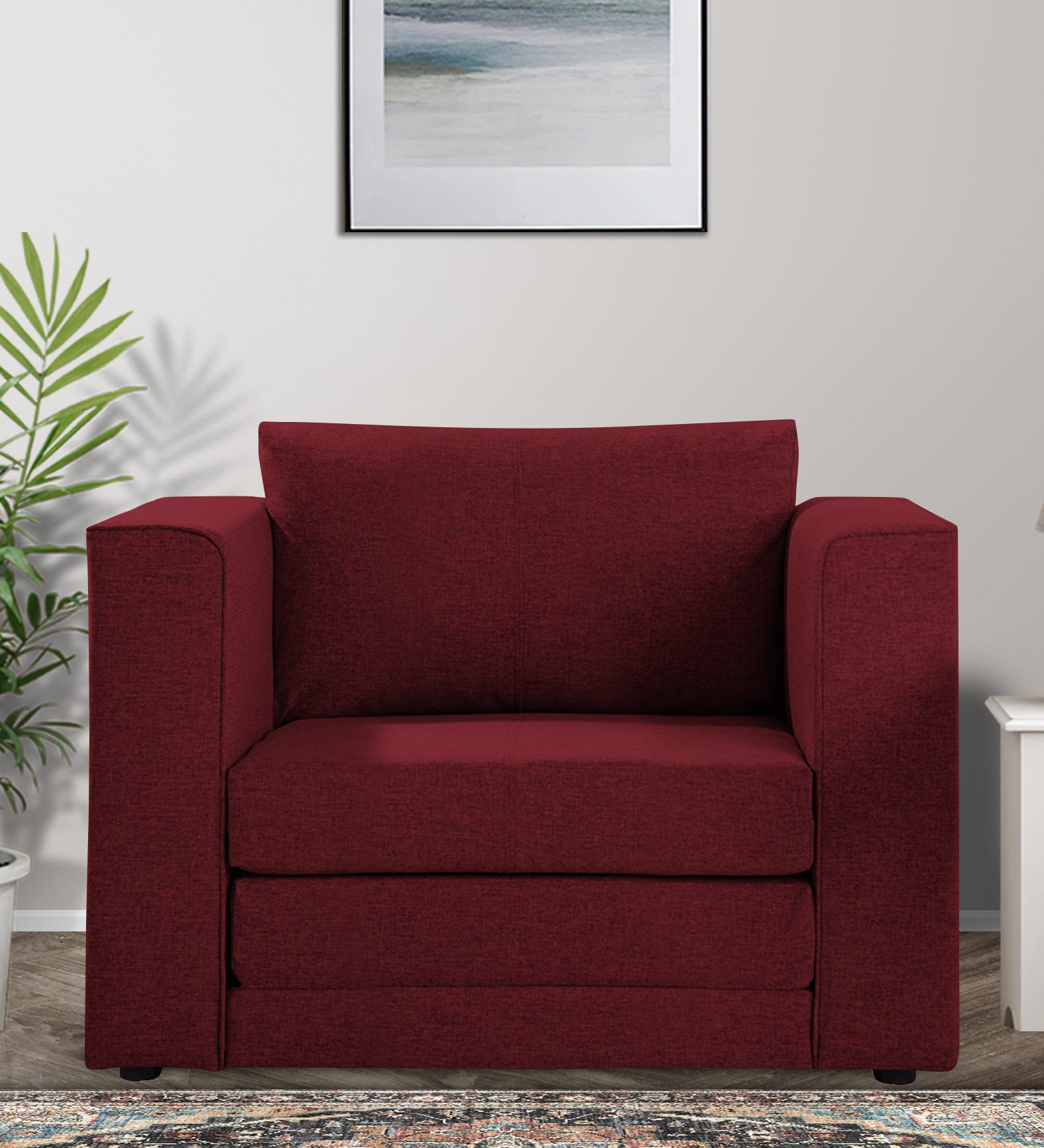 Kenia Fabric 1 Seater Foldable Sofa Cum Bed In Blood Maroon Colour - Febonic Living