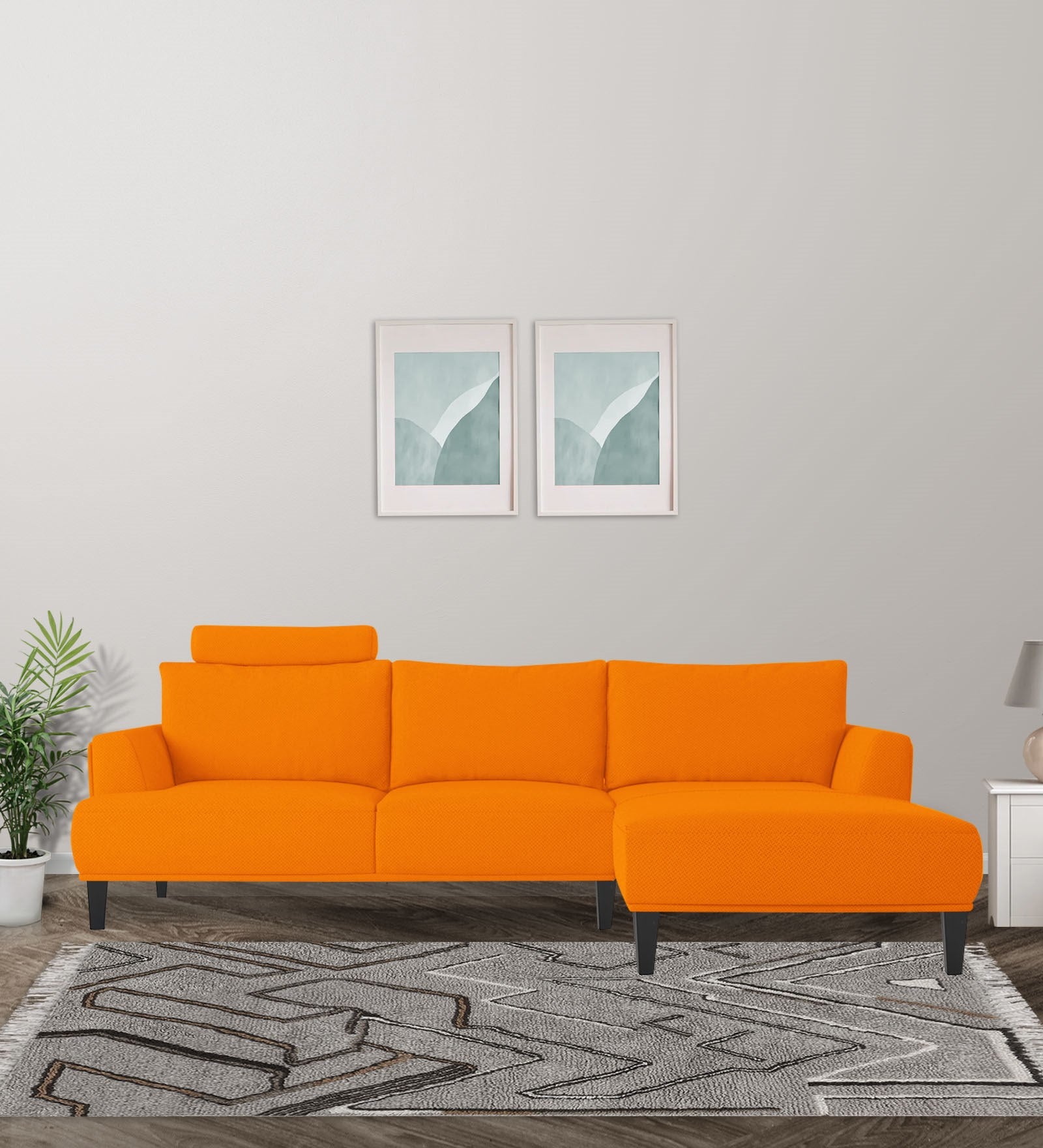 Como Fabric LHS Sectional Sofa (3+Lounger) In Vivid Orange Colour - Febonic Living