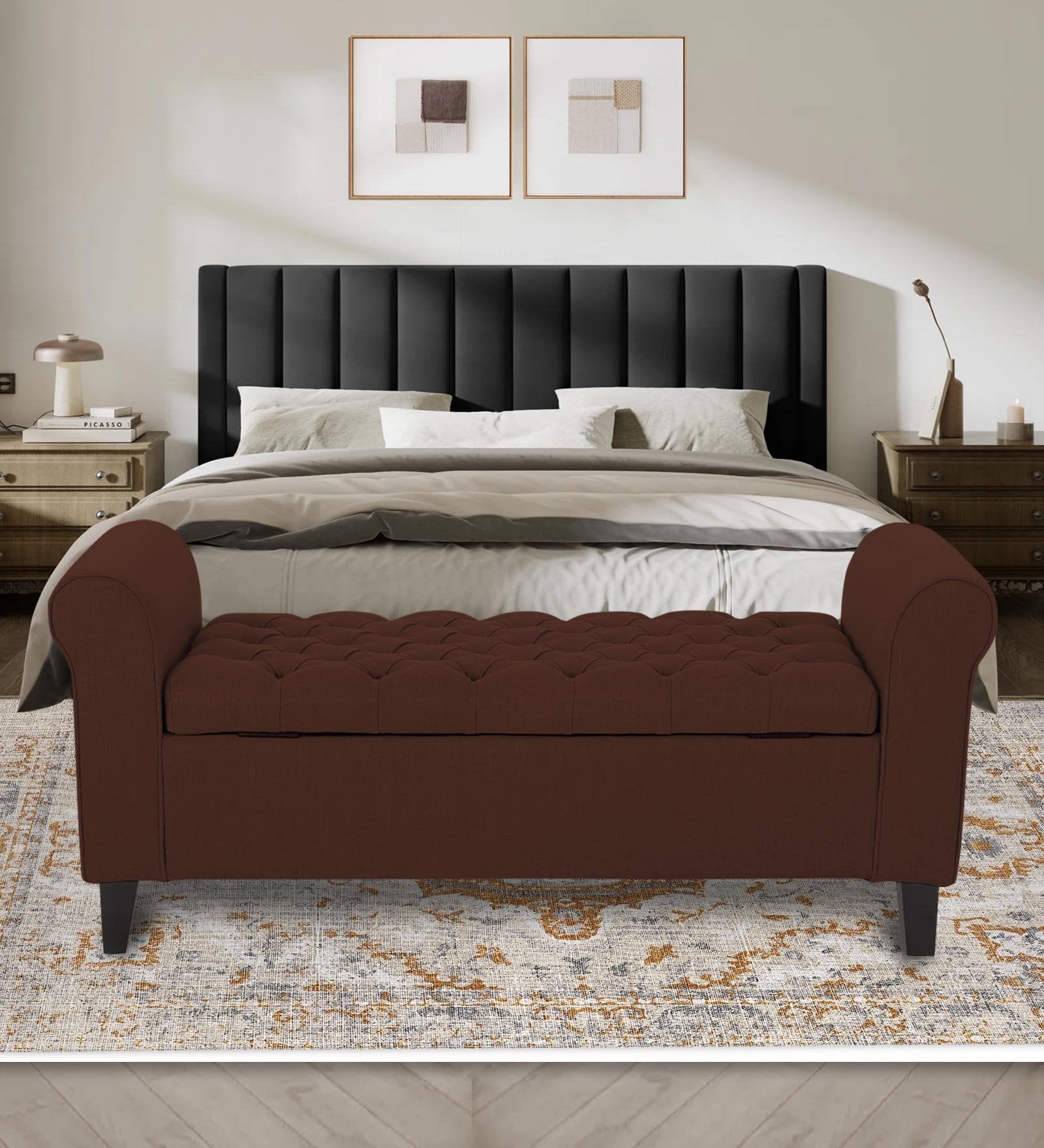 Nowia Fabric 3 Seater Recamier In Coffee Brown Colour With Storage - Febonic Living