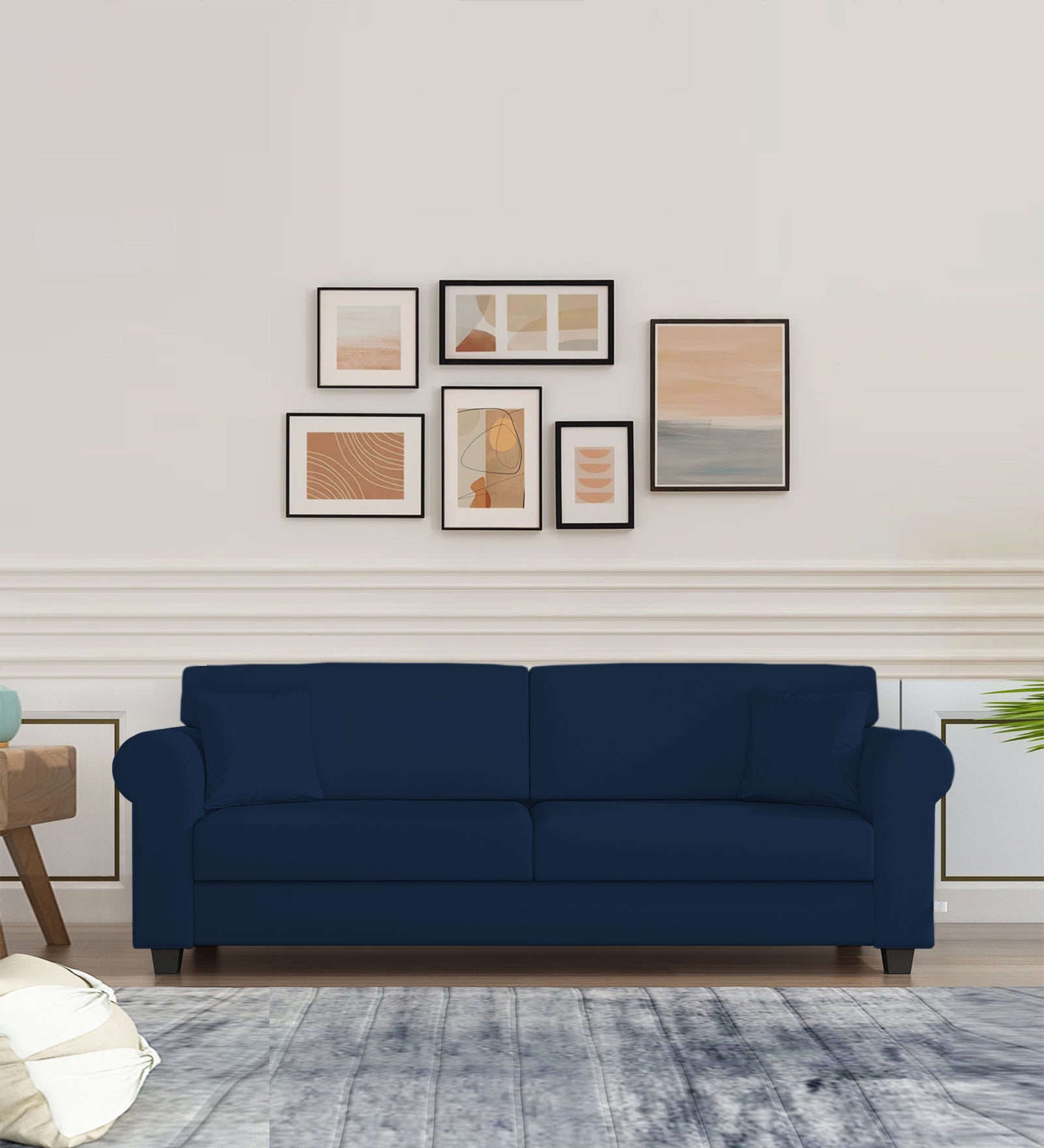 Numonk Velvet 3 Seater Sofa In Imperial Blue Colour - Febonic Living