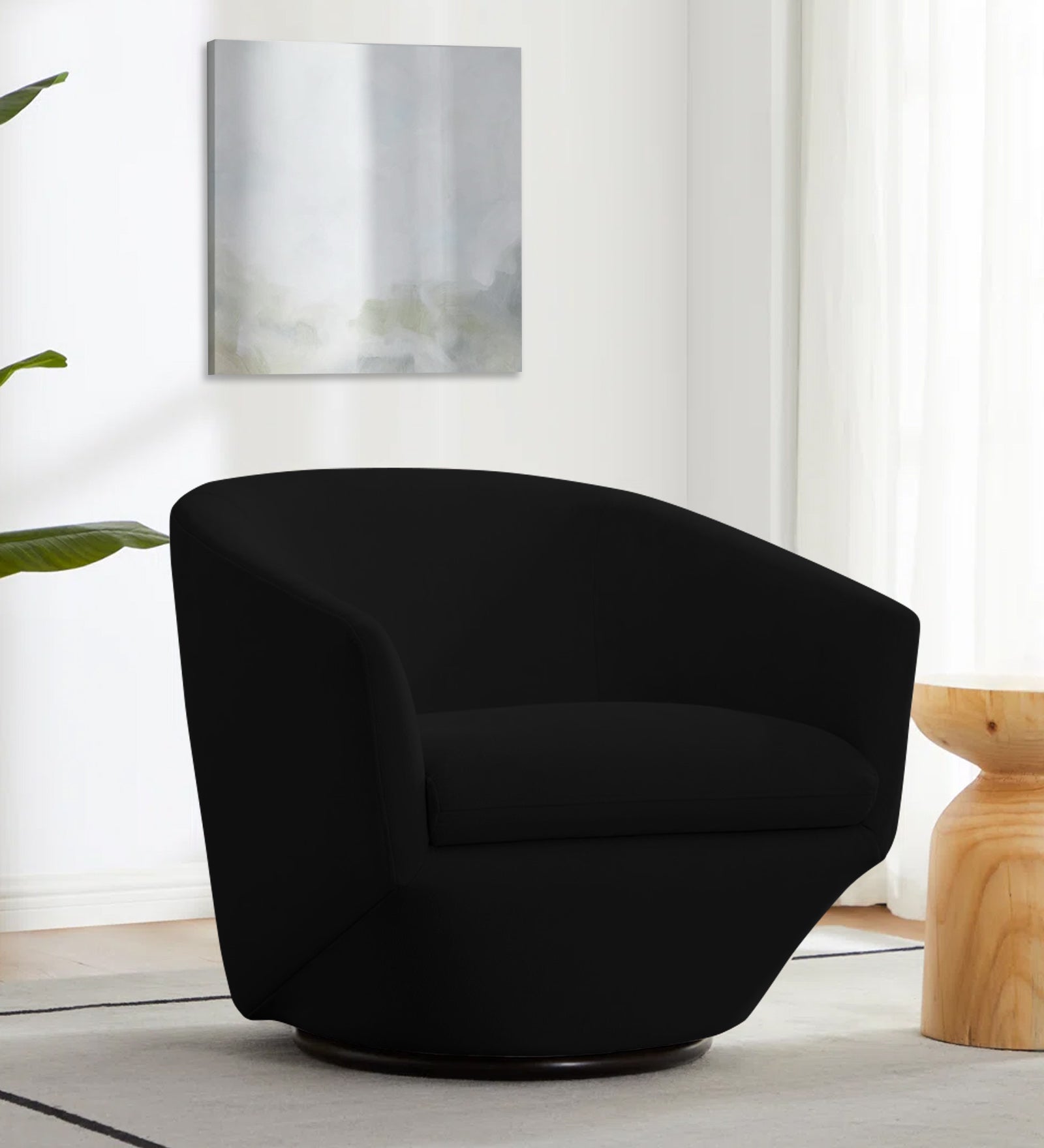 Haddie Velvet Swivel Chair In Adam Black Colour - Febonic Living