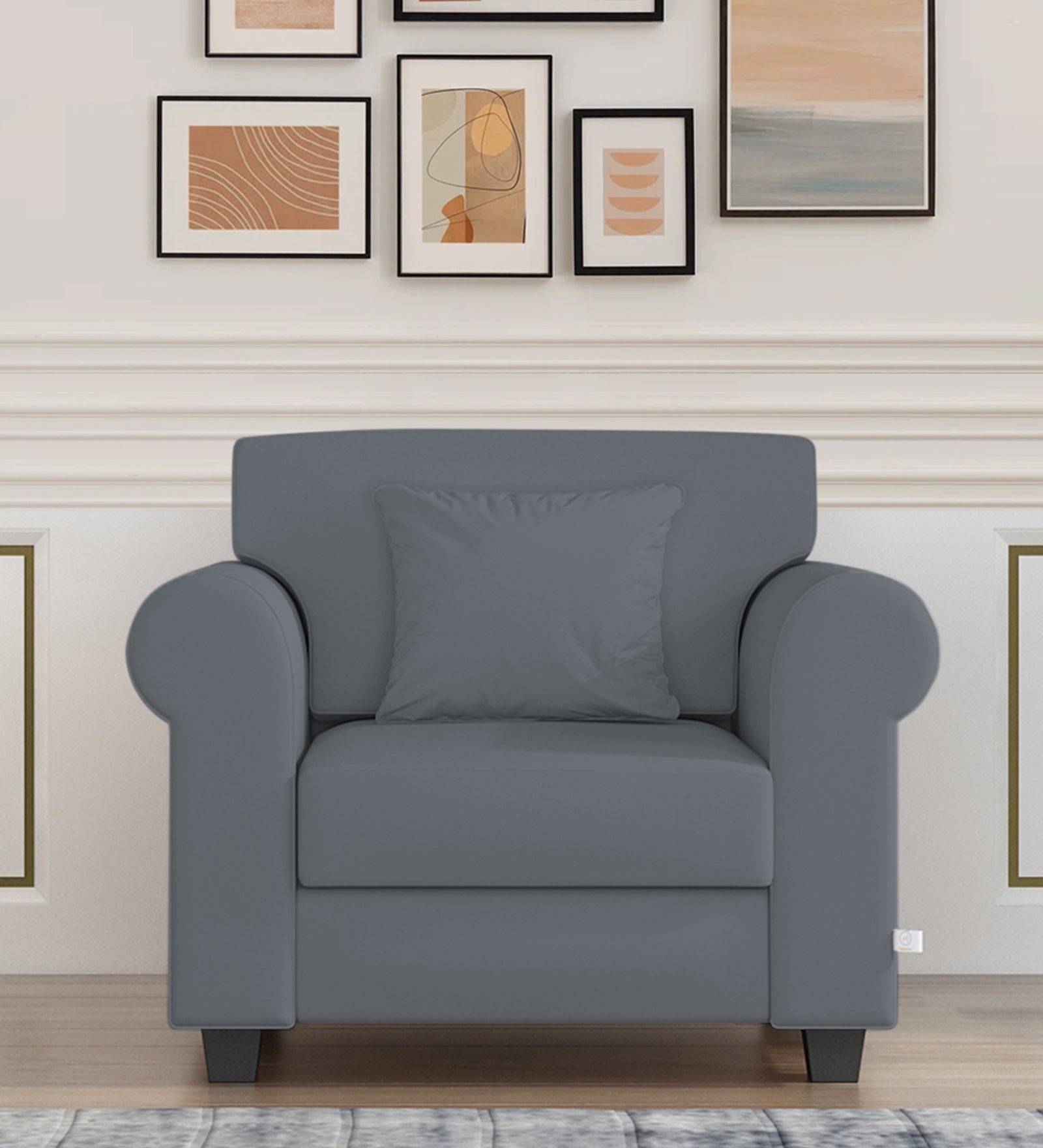 Numonk Velvet 1 Seater Sofa In Pubble Grey Colour - Febonic Living