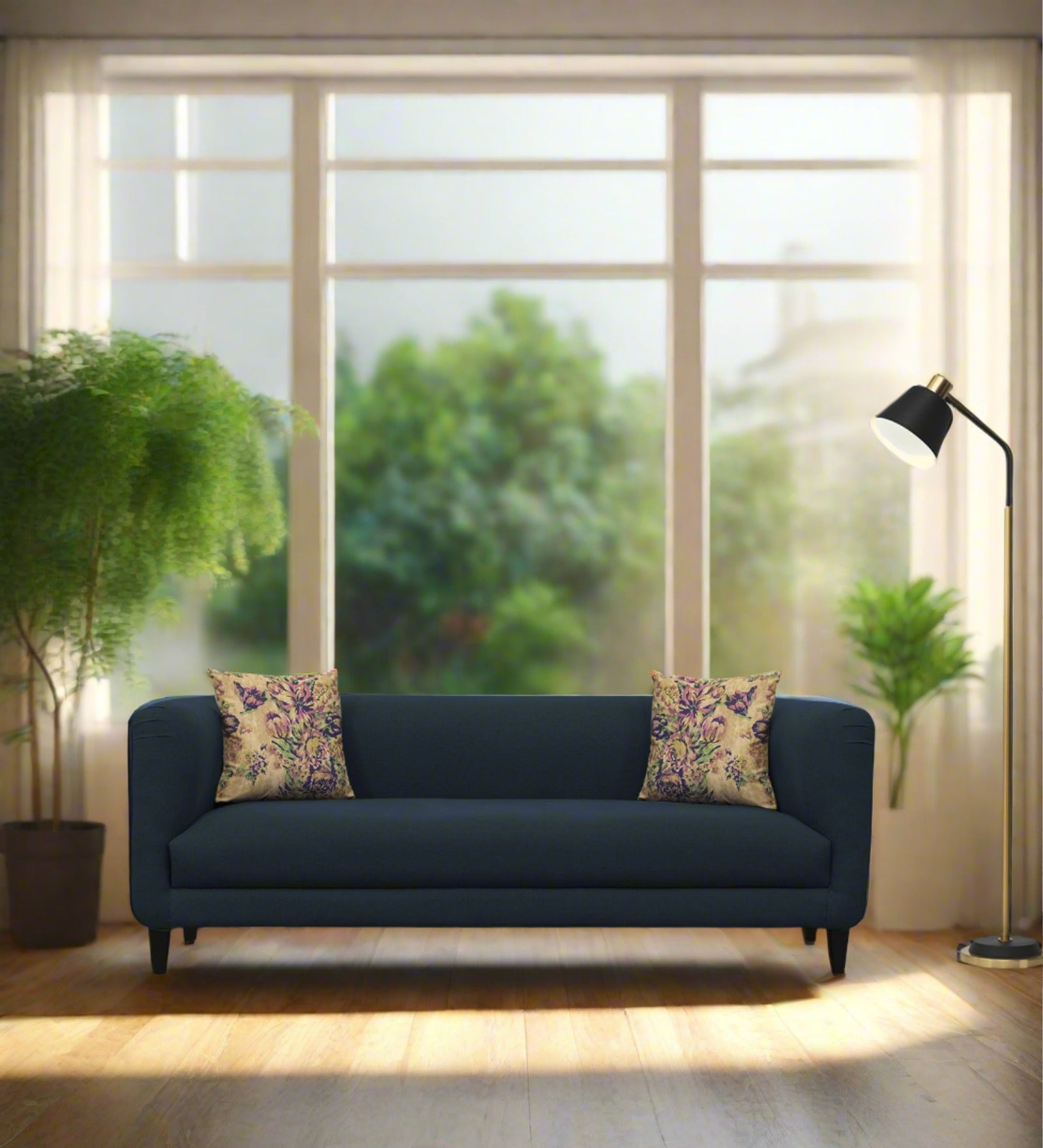 Niki Fabric 3 Seater Sofa In Denim Blue Colour - Febonic Living