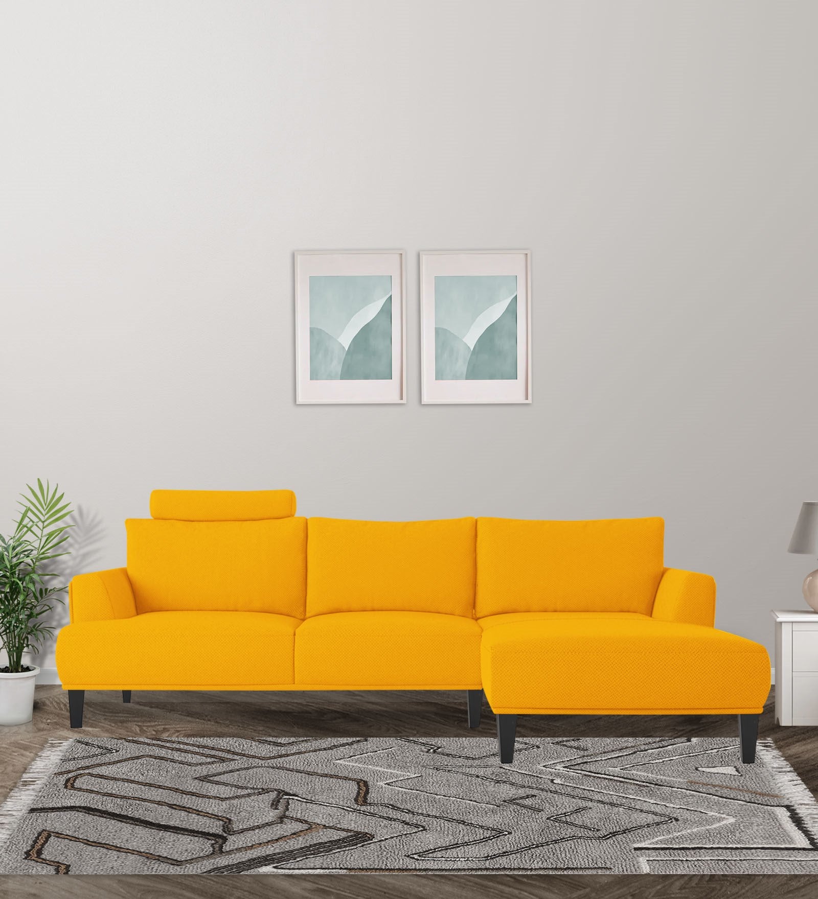 Como Fabric LHS Sectional Sofa (3+Lounger) In Bold Yellow Colour - Febonic Living
