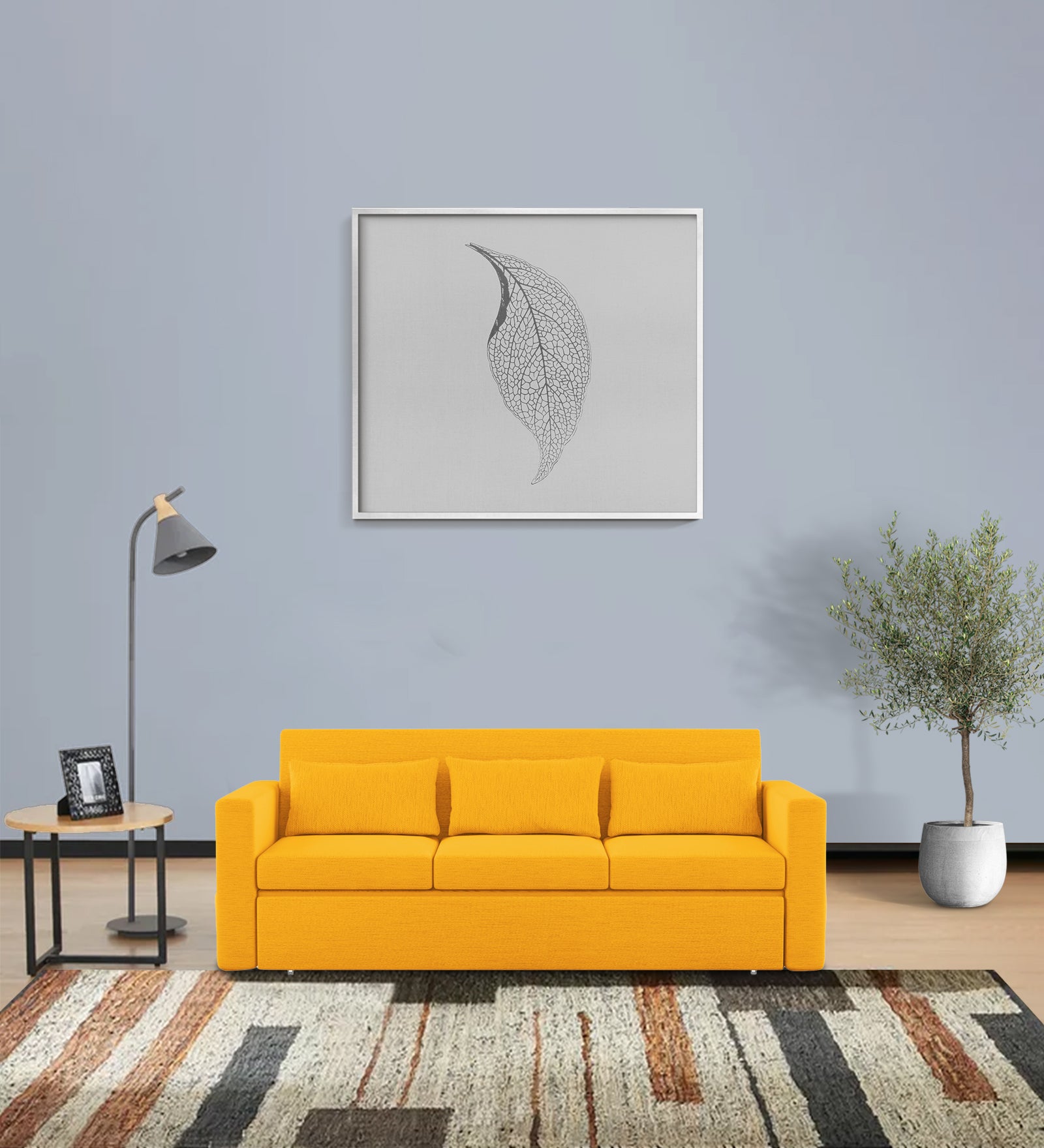 River Fabric 3 Seater Pull Out Sofa Cum Bed In Bold yellow Colour - Febonic Living