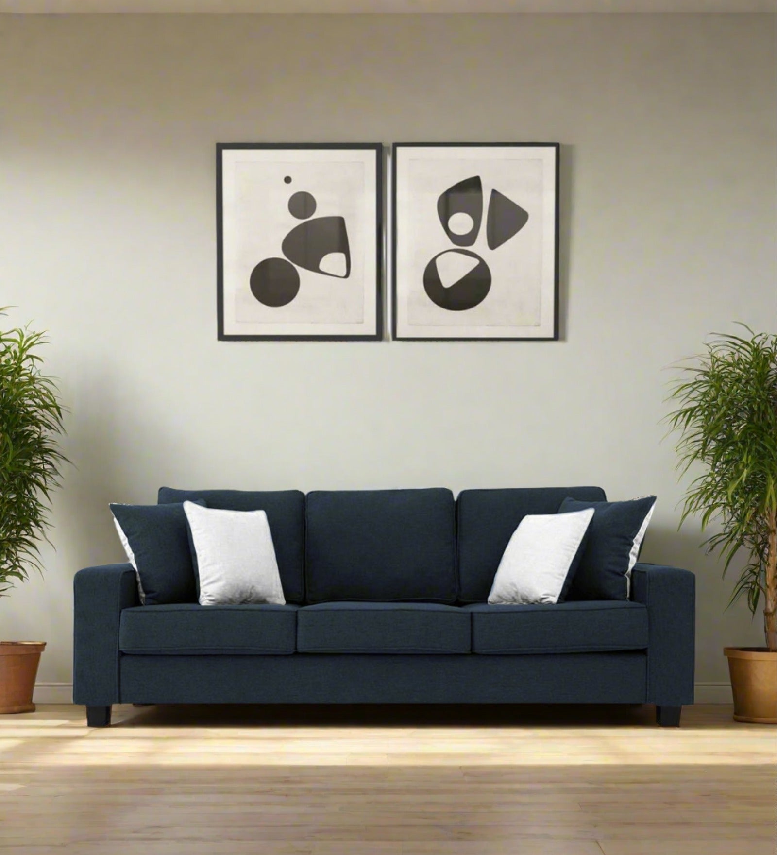 Ladybug Fabric 3 Seater Sofa In Denim Blue Colour - Febonic Living