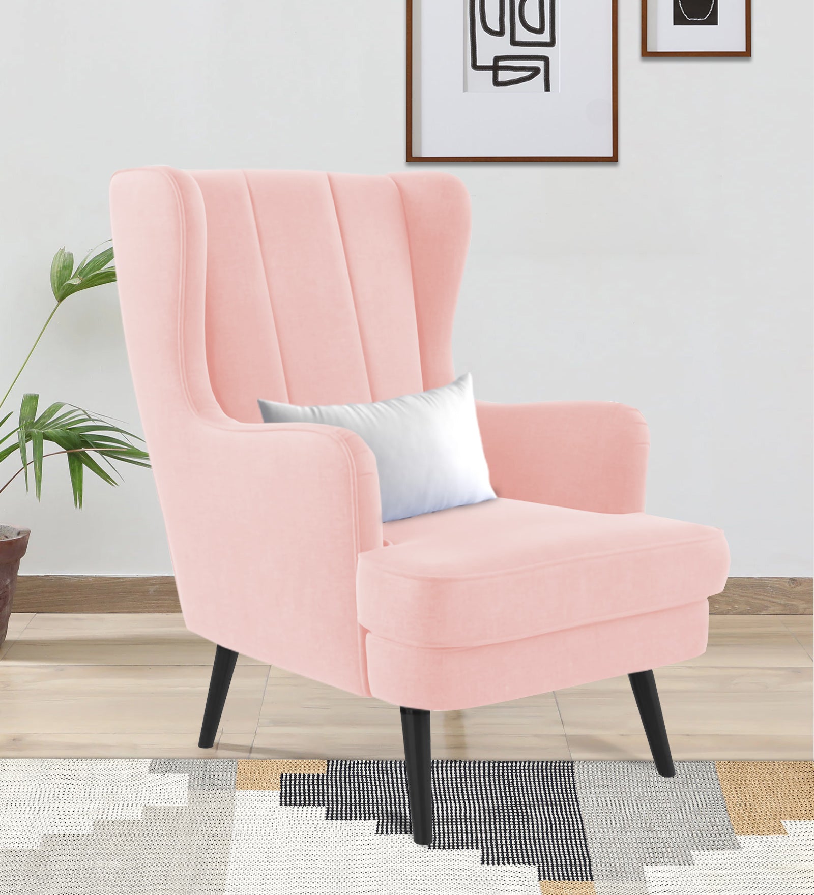Niya Velvet Wing Chair In Millennial Pink Colour - Febonic Living