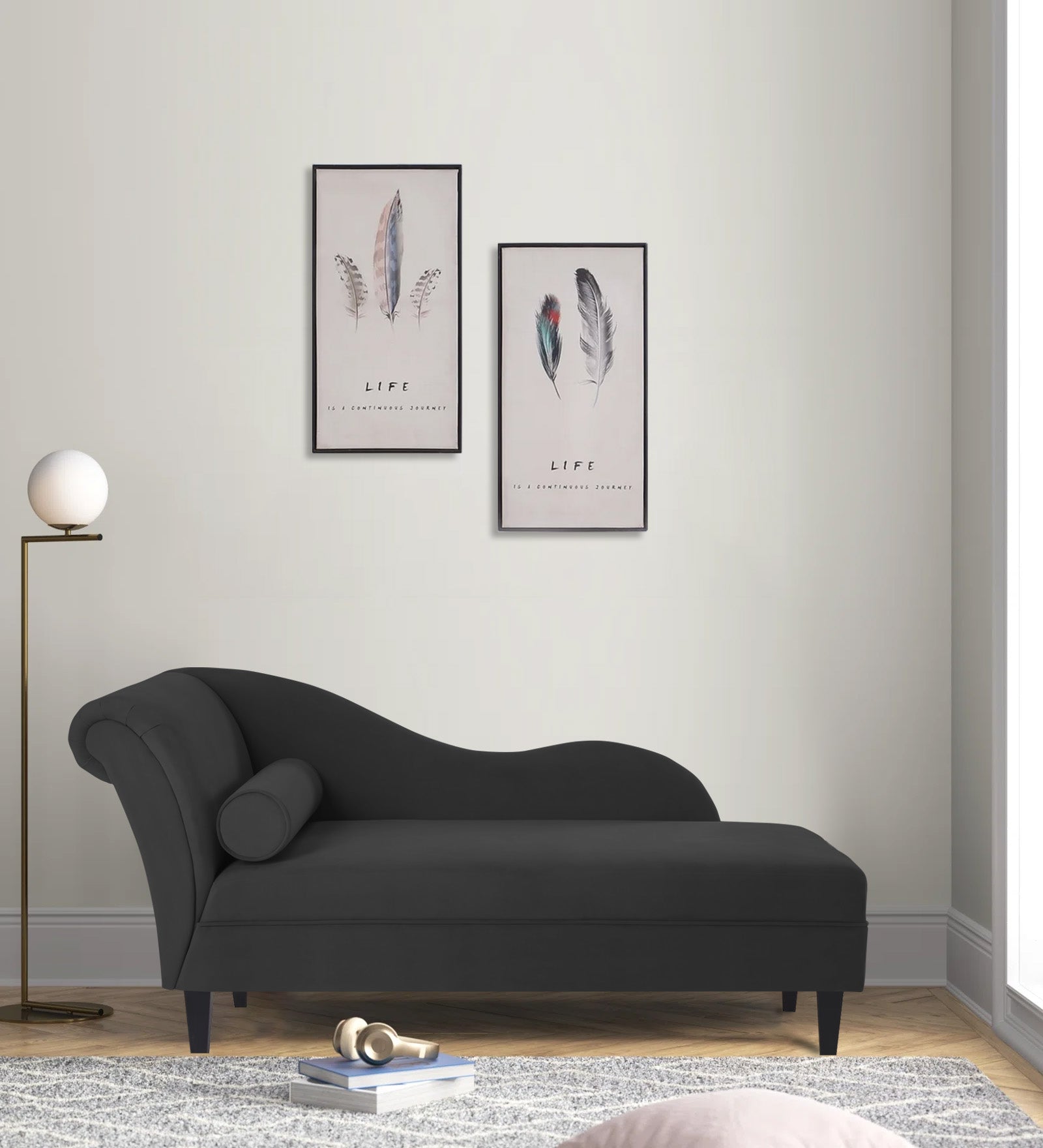 Rana Velvet RHS Chaise Lounger In Hory Grey Colour - Febonic Living