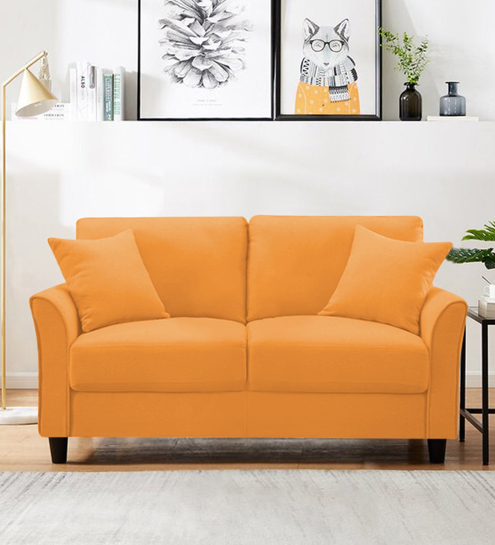 Daroo Velvet 2 Seater Sofa In Tangerine Orange Colour - Febonic Living