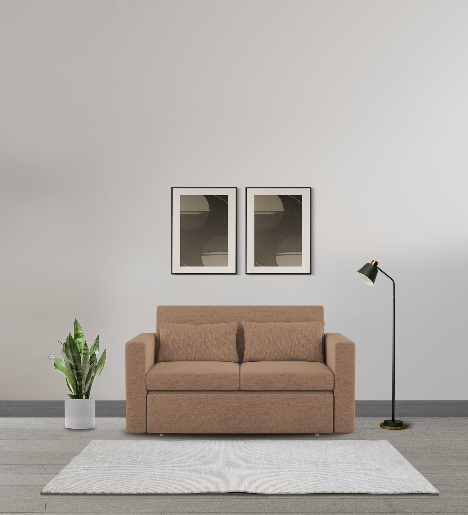 River Fabric 2 Seater Pull Out Sofa Cum Bed In Cookie Beige Colour - Febonic Living