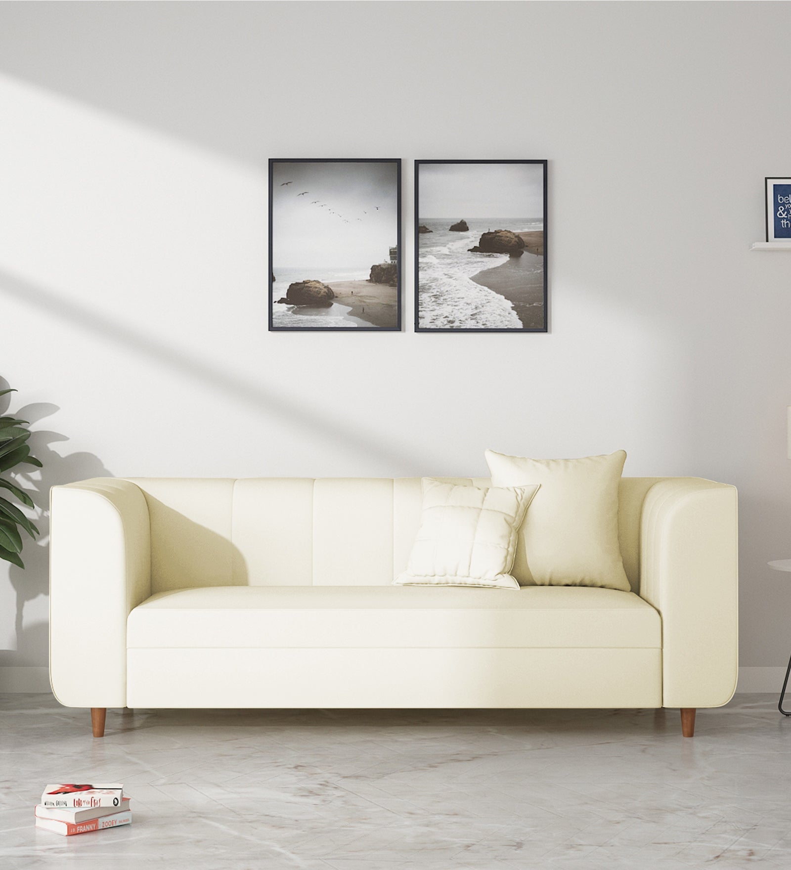 Sumo Velvet 3 Seater Sofa In Warm White Colour - Febonic Living