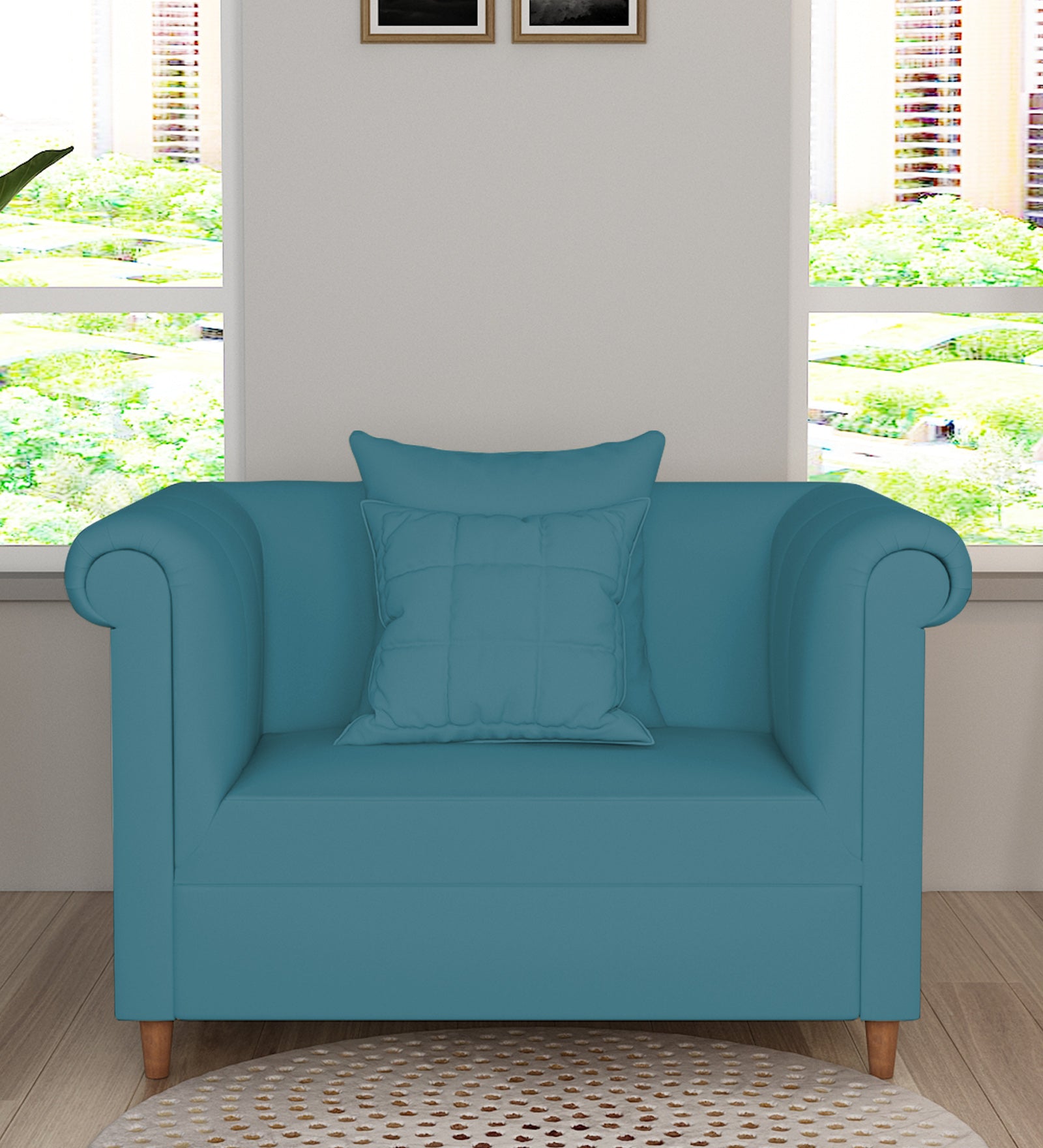 Rubi Velvet 1 Seater Sofa In Aqua Blue Colour - Febonic Living