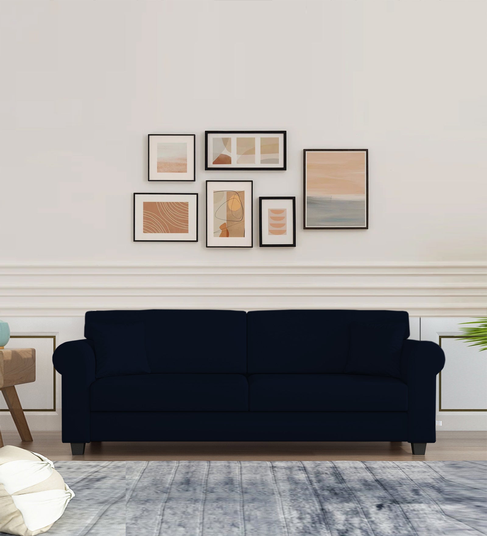 Numonk Velvet 3 Seater Sofa In Dark Blue Colour - Febonic Living