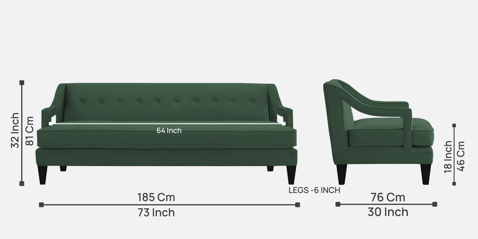 Daffy Velvet 3 Seater Sofa In Amazon Green Colour - Febonic Living