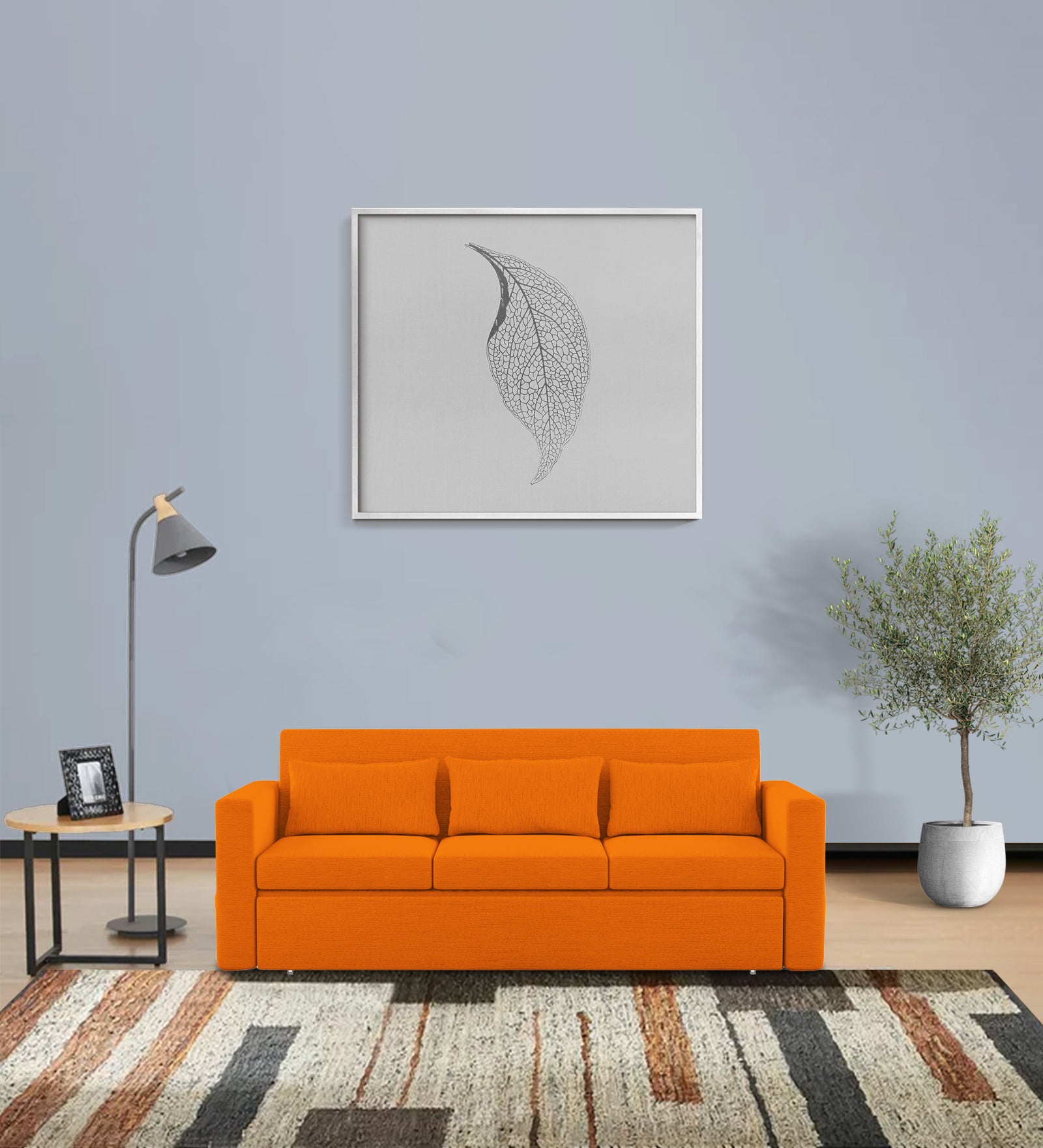 River Fabric 3 Seater Pull Out Sofa Cum Bed In Vivid Orange Colour - Febonic Living