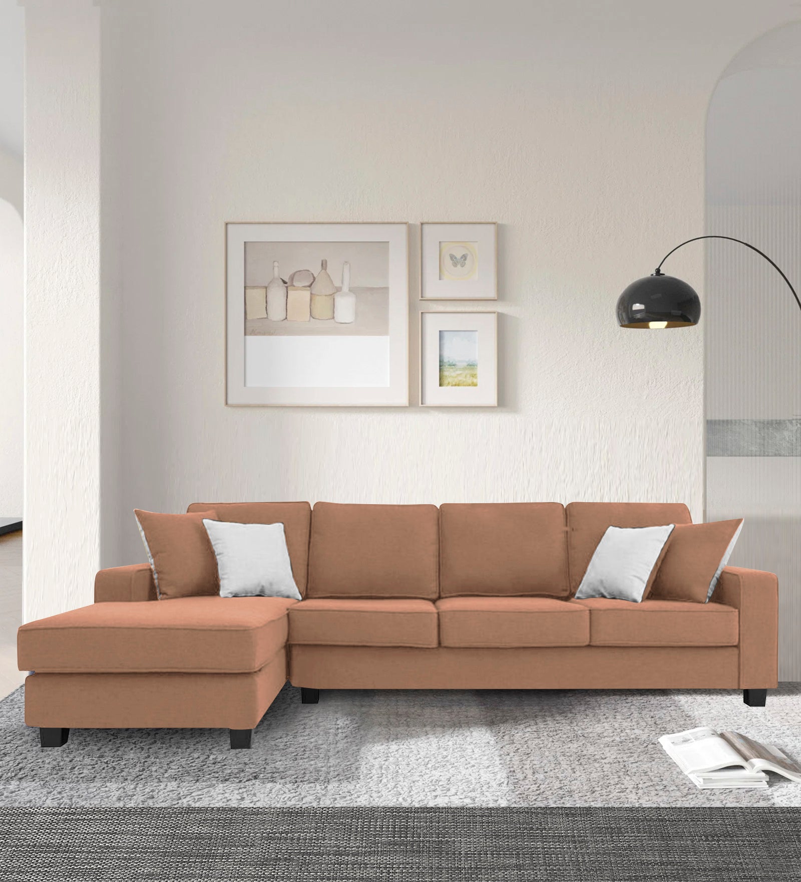 Ladybug Fabric RHS Sectional Sofa (3+Lounger) In Cosmic Beige Colour - Febonic Living