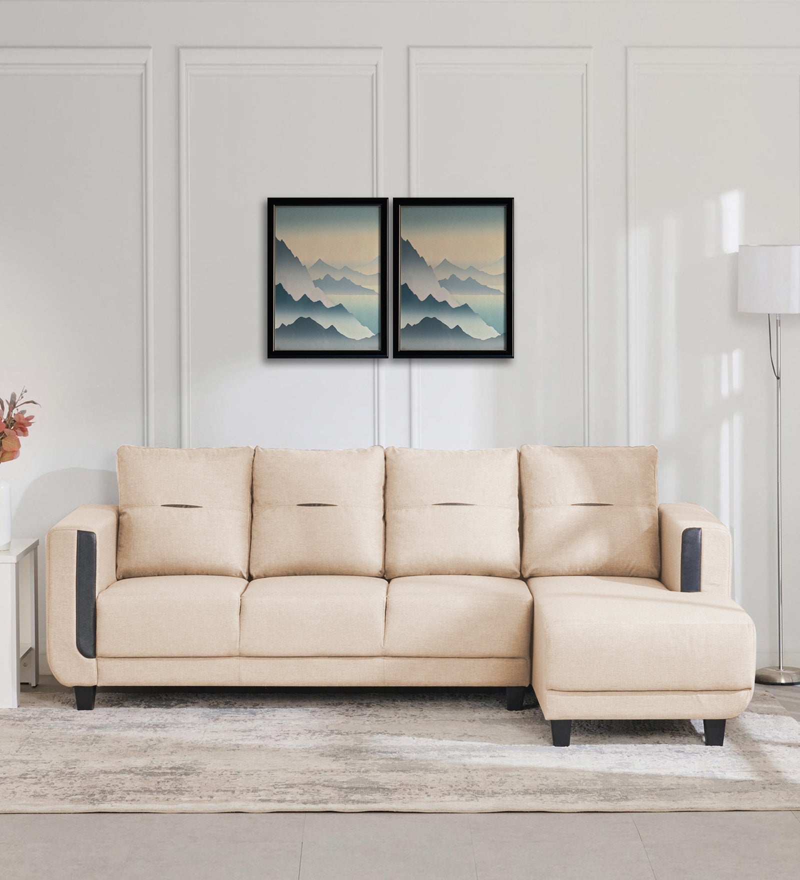 Perry Fabric LHS Sectional Sofa (3+Lounger) In Woom Beige Colour - Febonic Living
