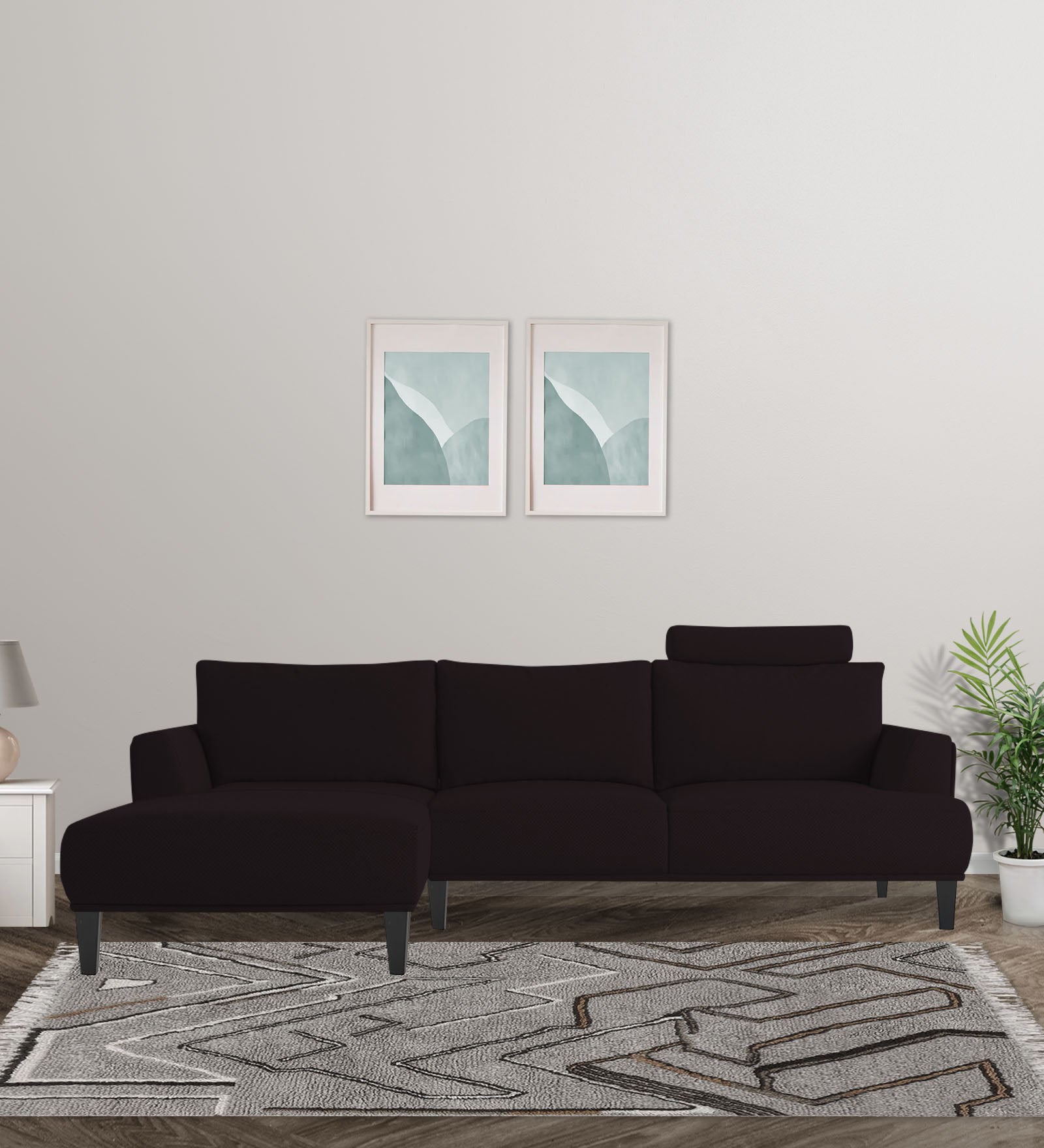 Como Fabric RHS Sectional Sofa (3+Lounger) In Cara Brown Colour