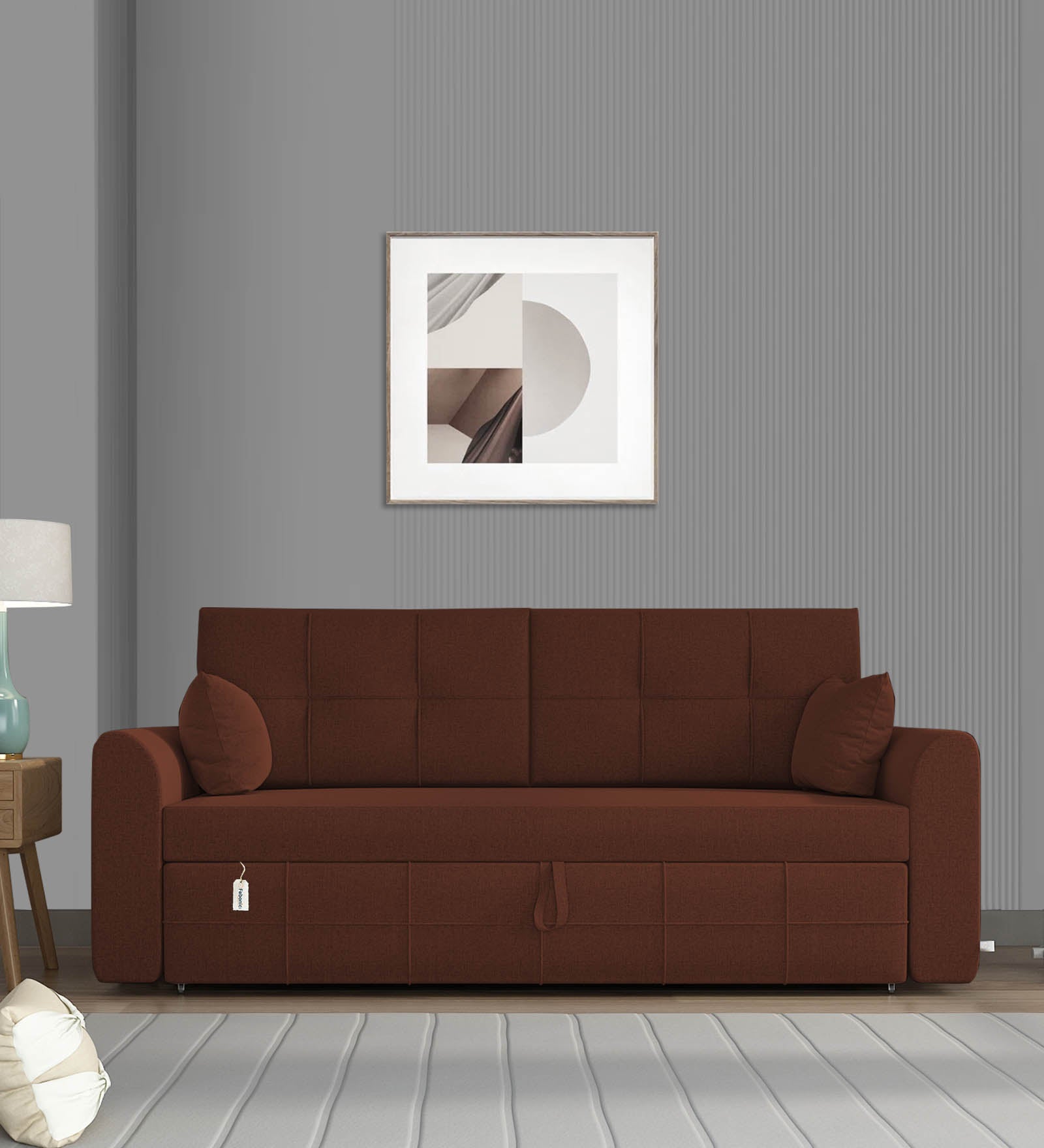 Ines Velvet 3 Seater Pull Out Sofa Cum Bed In Coffee Brown Colour With Storage - Febonic Living