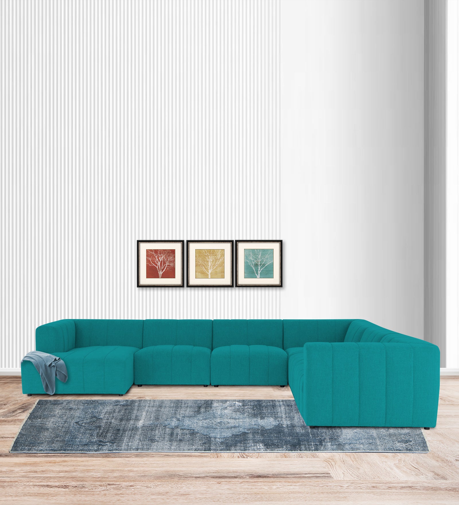 Damo Fabric RHS 8 Seater Corner Sofa In Sea Green Colour - Febonic Living