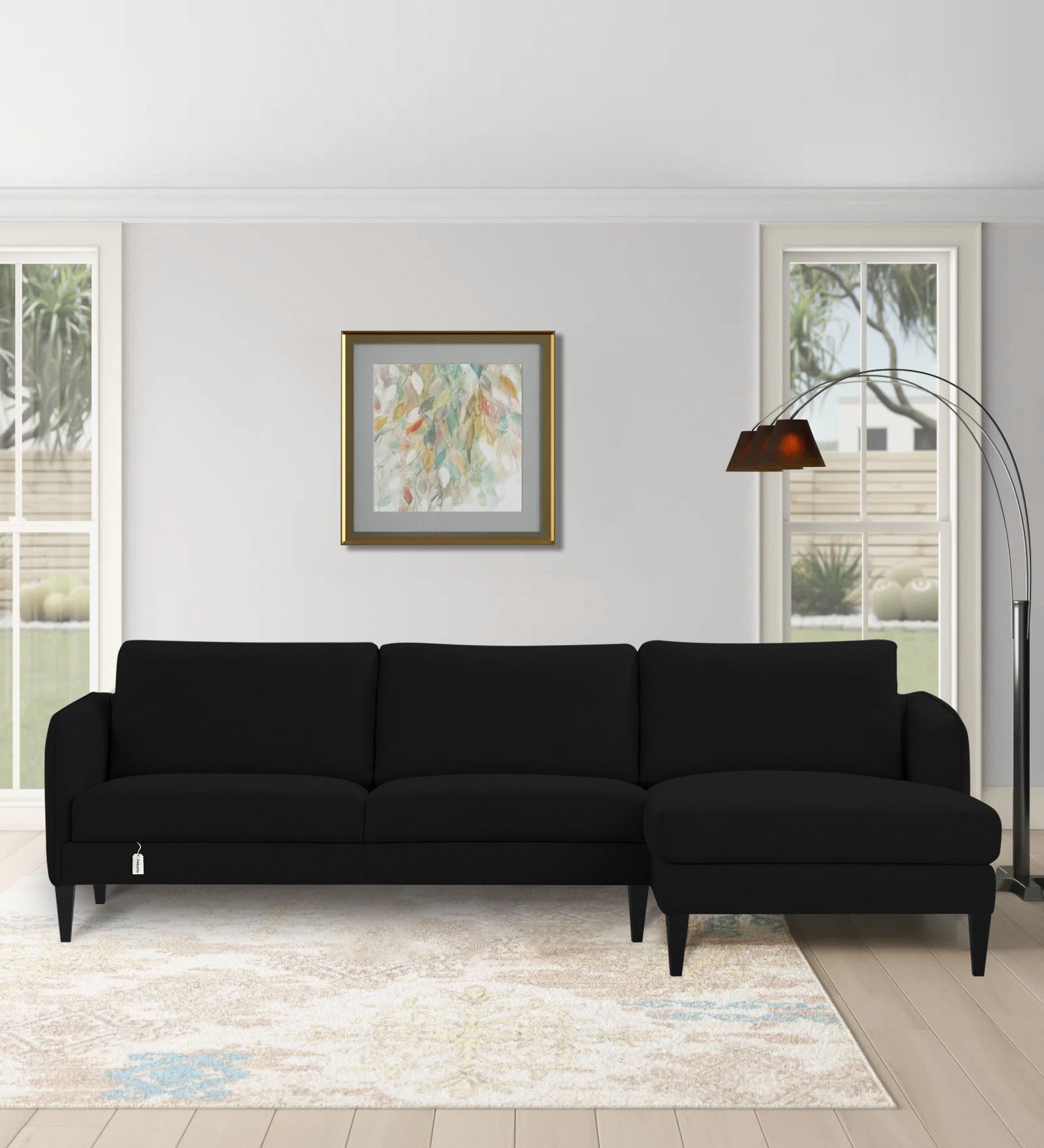 Piku Fabric LHS Sectional Sofa (3+Lounger) In Zed Black Colour - Febonic Living
