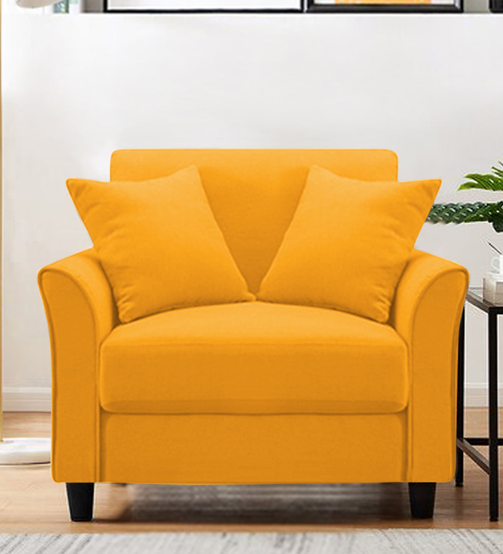 Daroo Velvet 1 Seater Sofa In Safforn Yellow Colour - Febonic Living