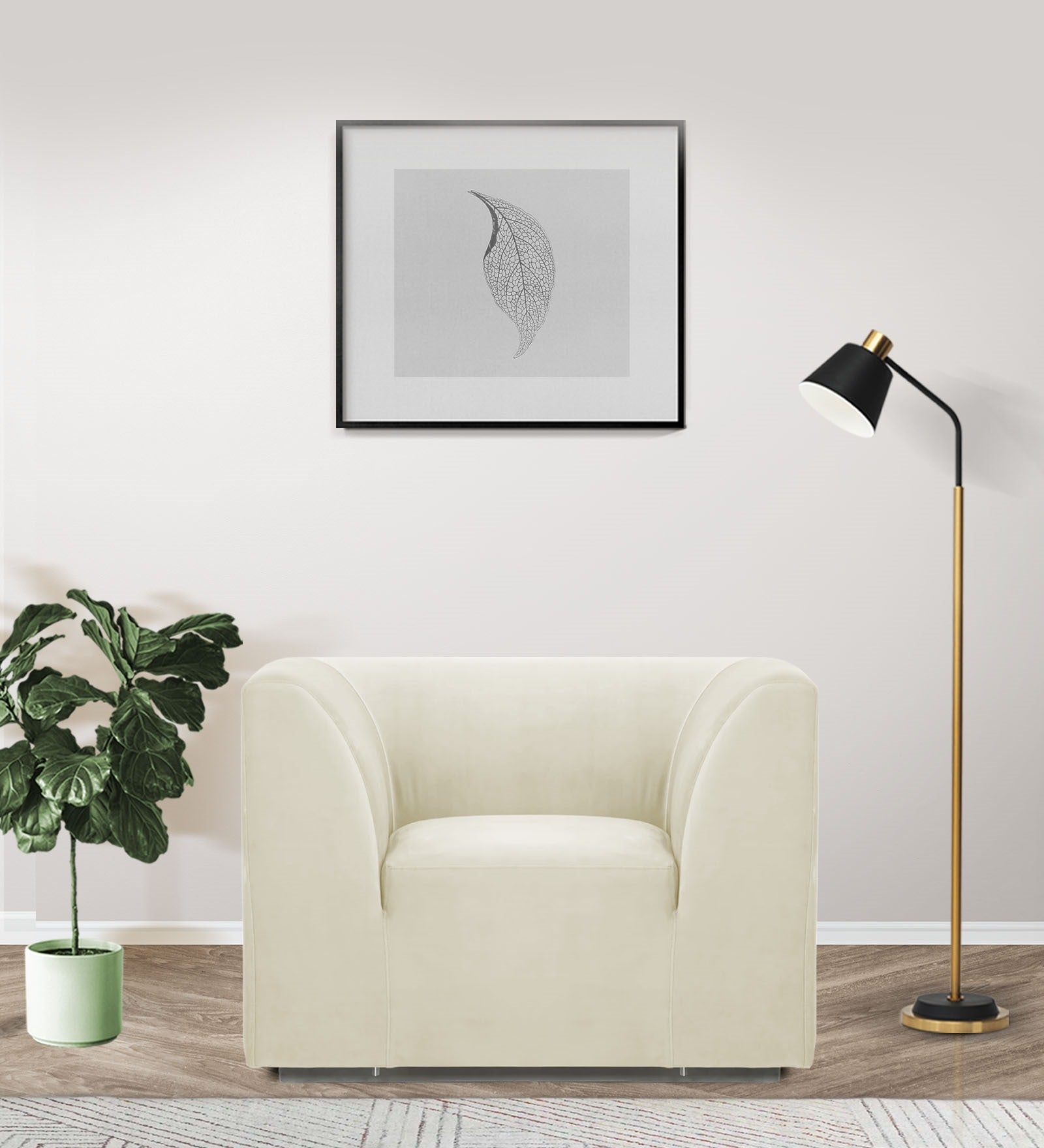 Bufa Velvet 1 Seater Sofa In Warm White Colour - Febonic Living